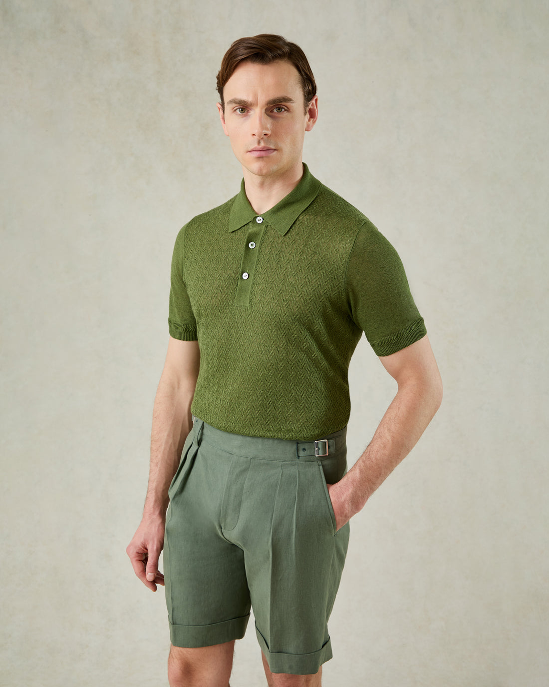 Nelson Crosshatch Short Sleeve Textured Polo Khaki