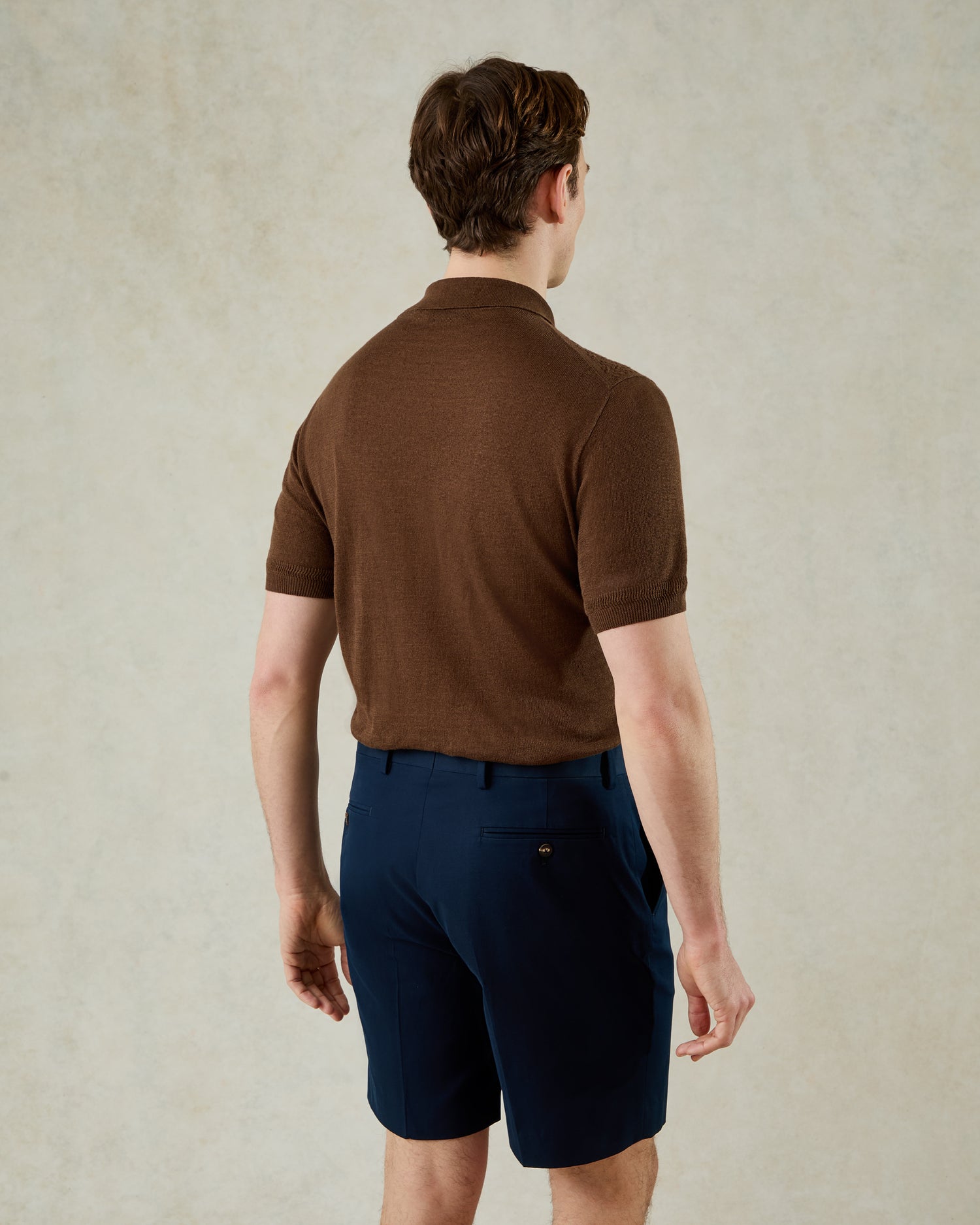 Nelson Crosshatch Short Sleeve Textured Polo Brown