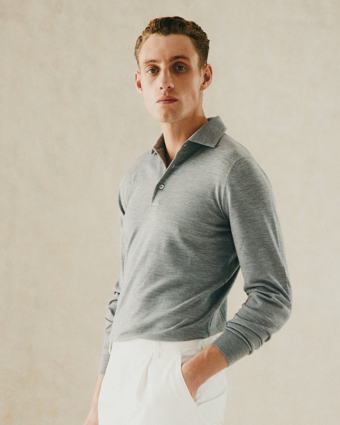 Grant Ultrafine Merino Wool Polo Knit Grey