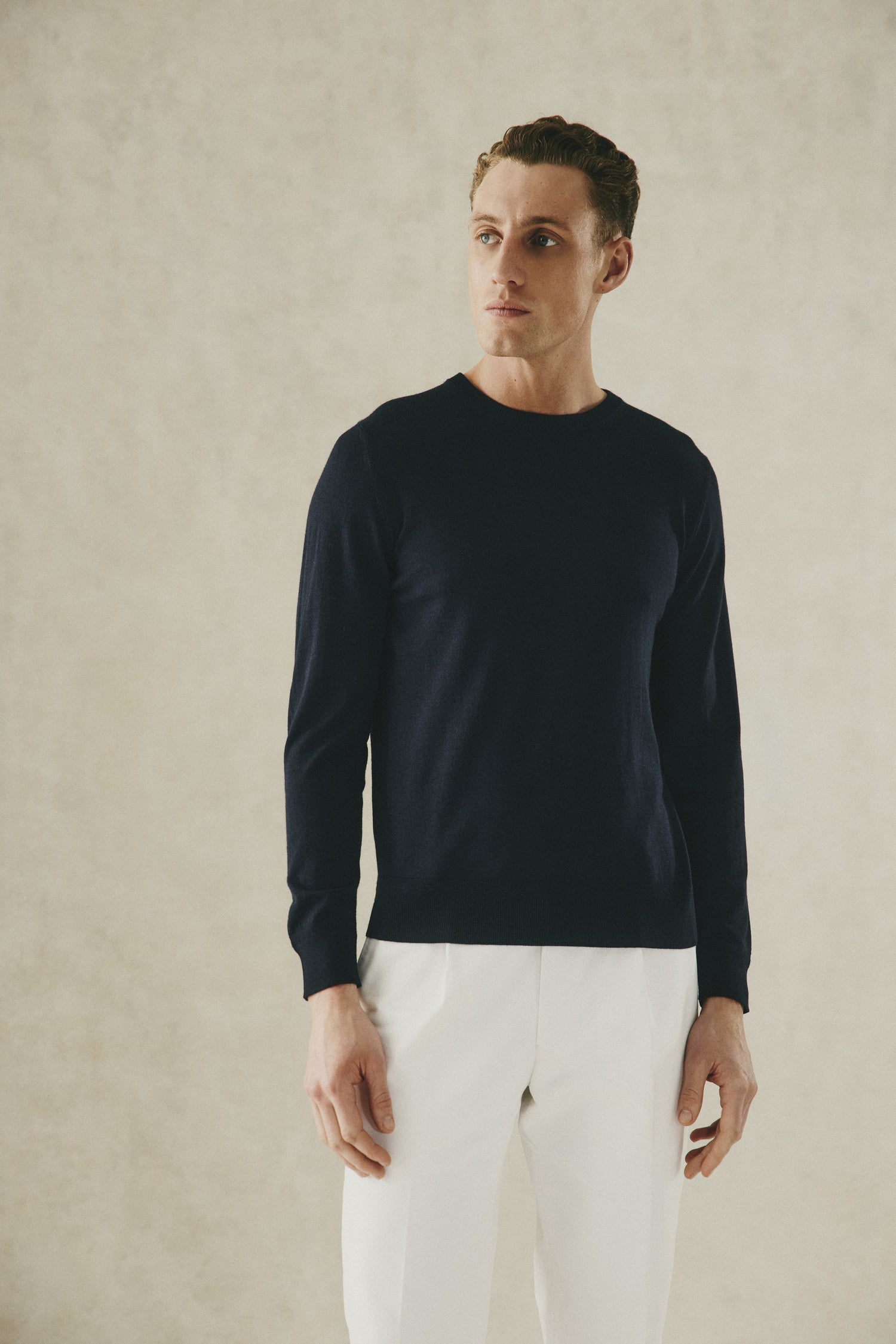 Lucas Merino Wool Blend Blend Crew Jumper Navy