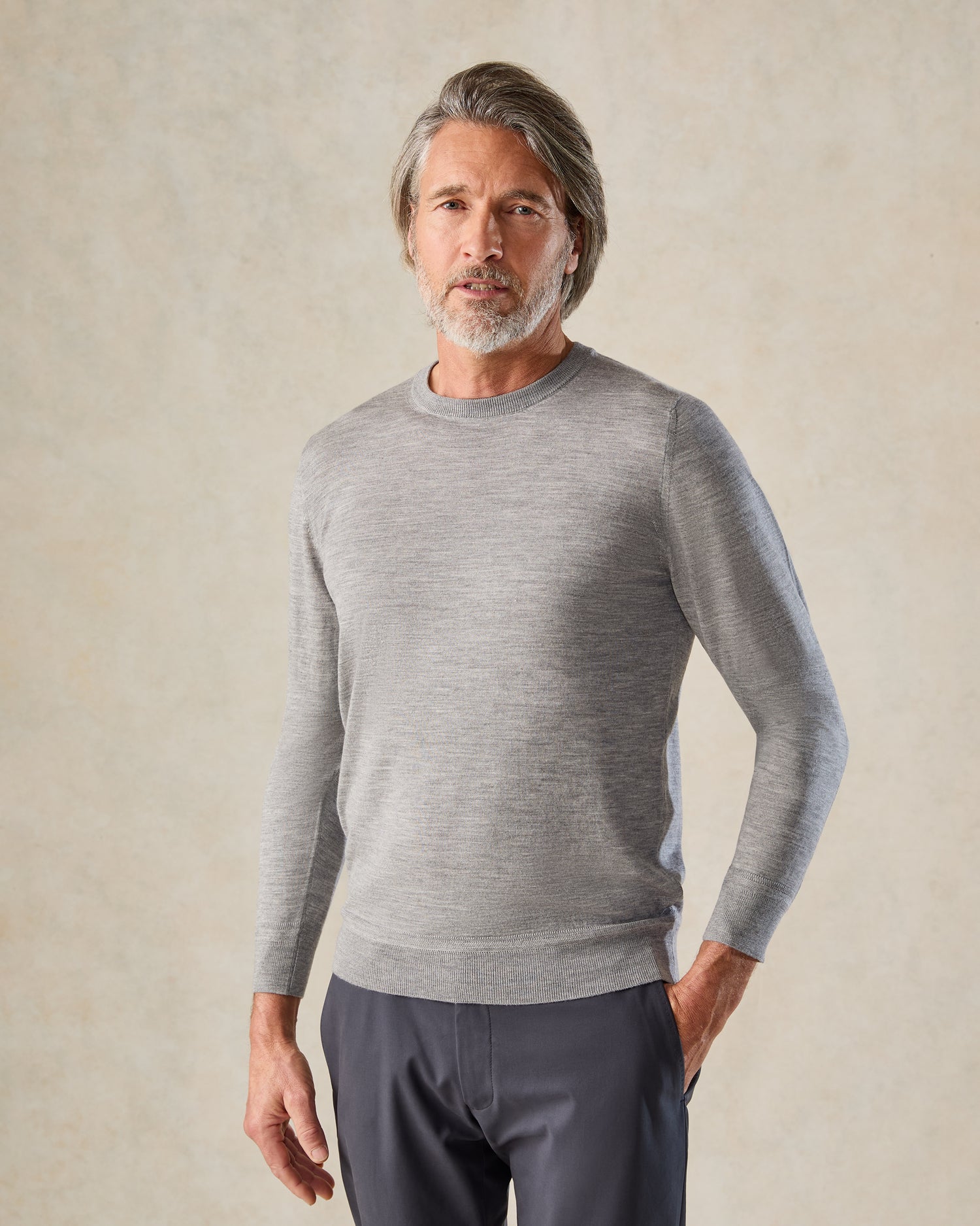 Lucas Merino Wool Blend Blend Crew Jumper Light Grey