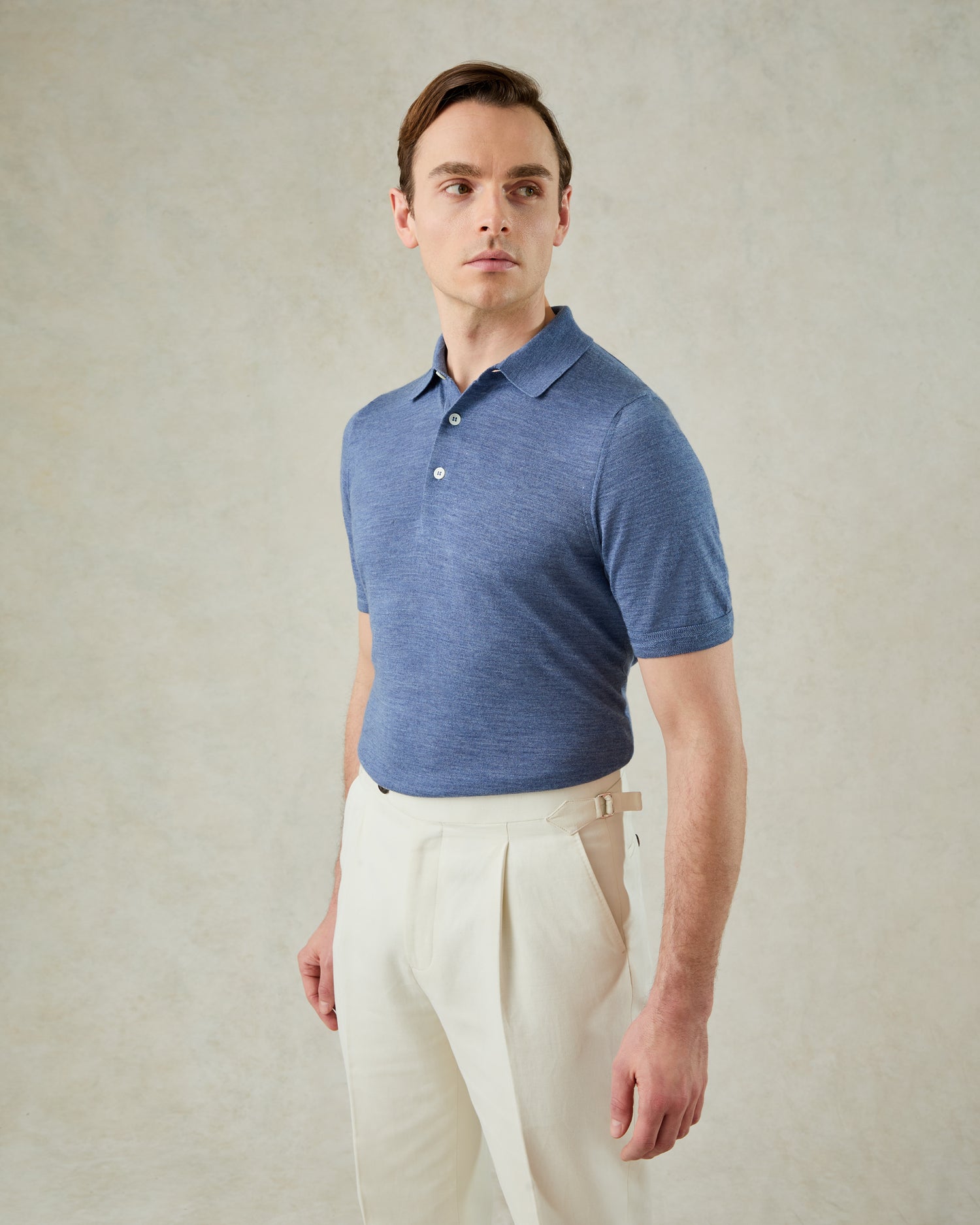 Dicken Short Sleeve Merino Wool Blend Polo Knit Light Blue