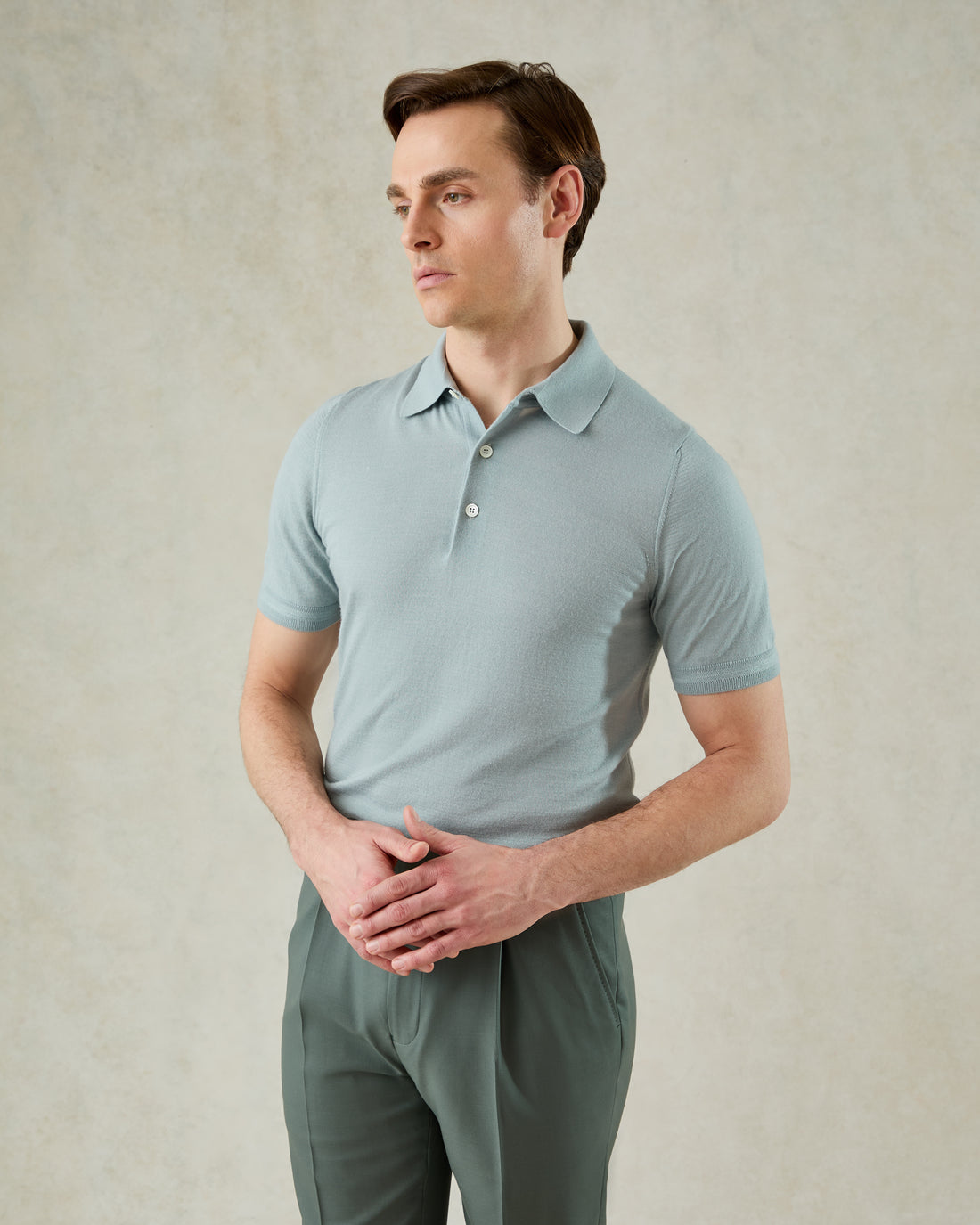 Dicken Short Sleeve Merino Wool Blend Polo Knit Mint