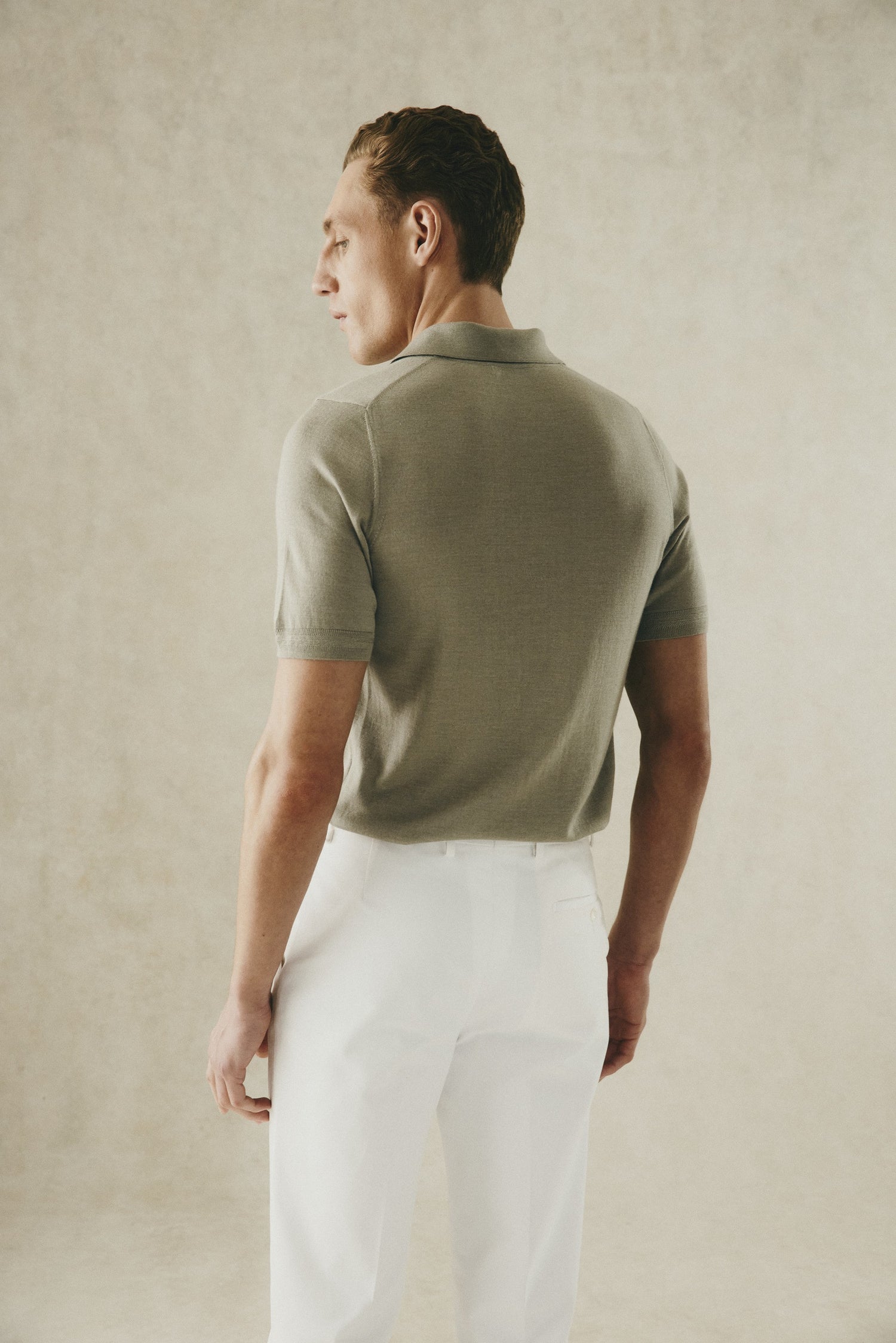 Dicken Short Sleeve Merino Wool Blend Polo Knit Sage