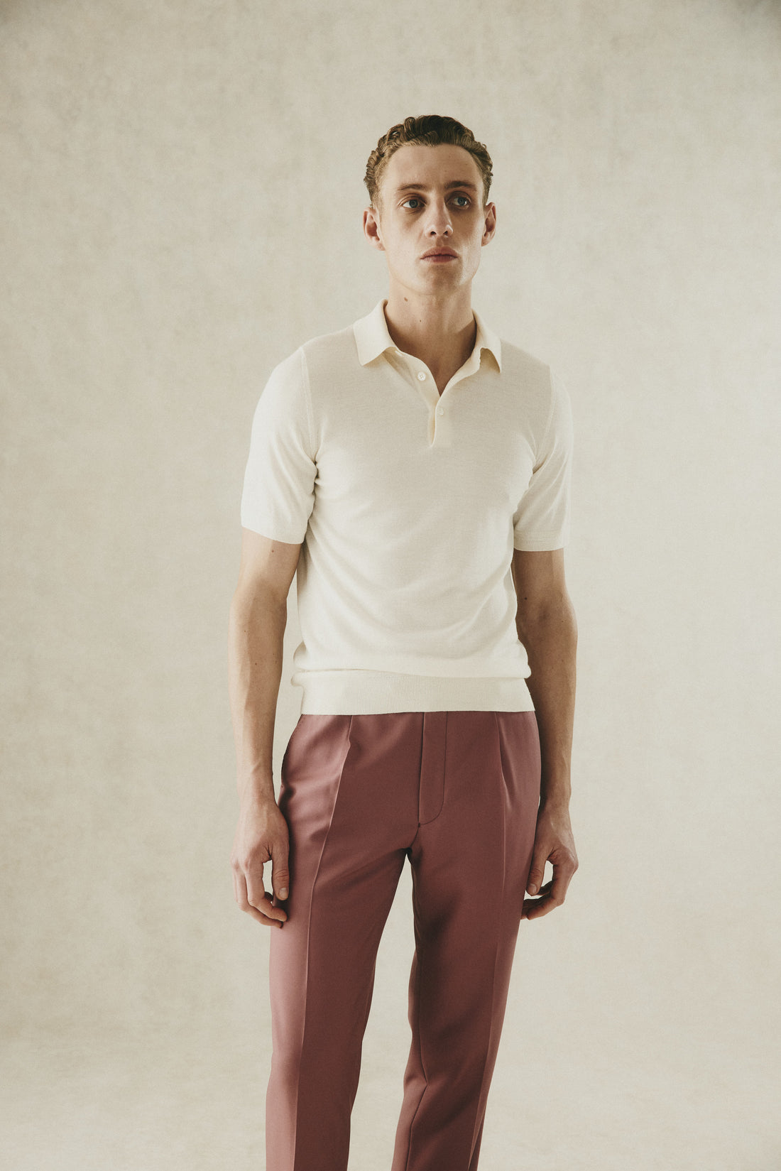 Dicken Short Sleeve Blend Polo Knit Cream