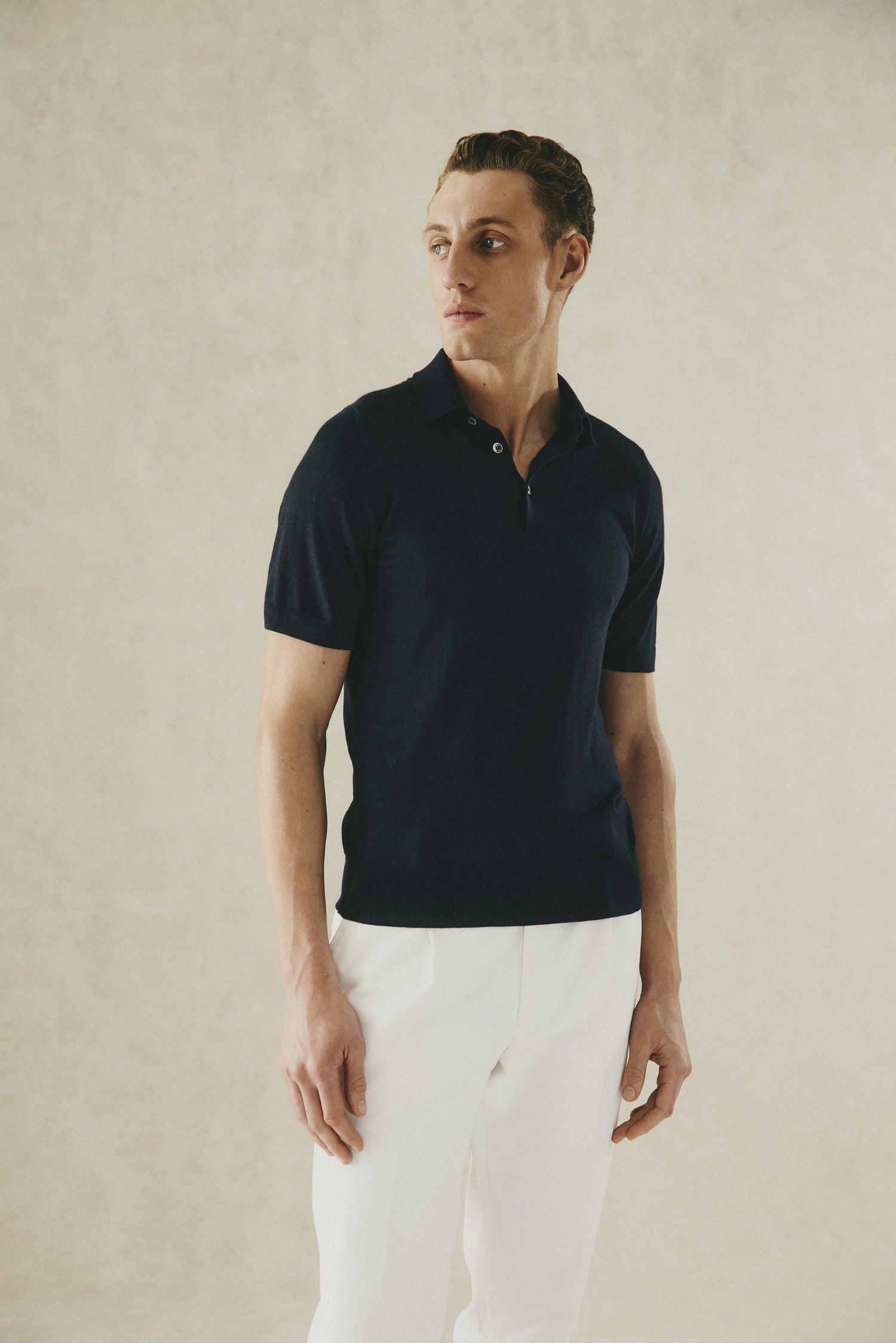 Dicken Short Sleeve Blend Polo Knit Navy