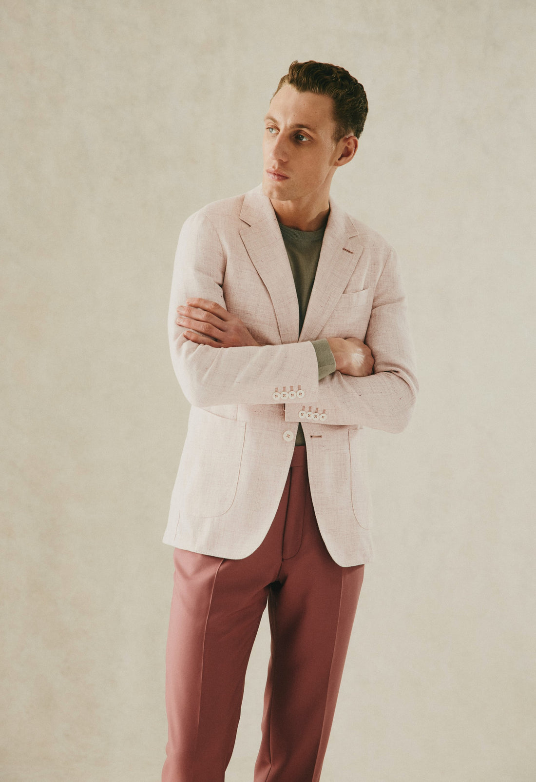 Everett Blazer Wool &amp; Linen Blend Textured Blazer Pink