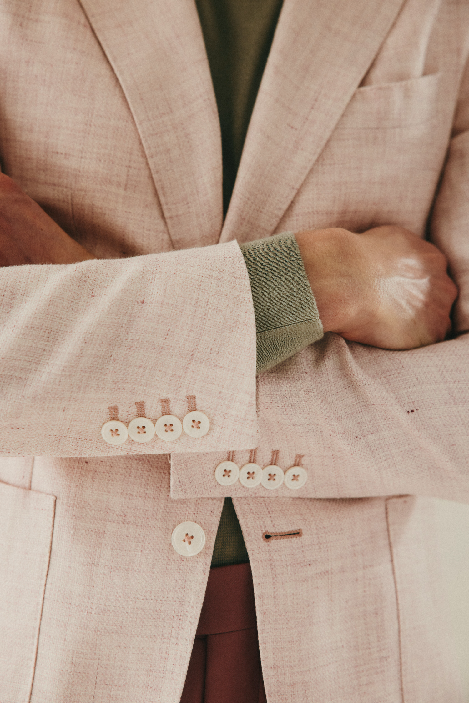 Everett Blazer Wool &amp; Linen Blend Textured Blazer Pink