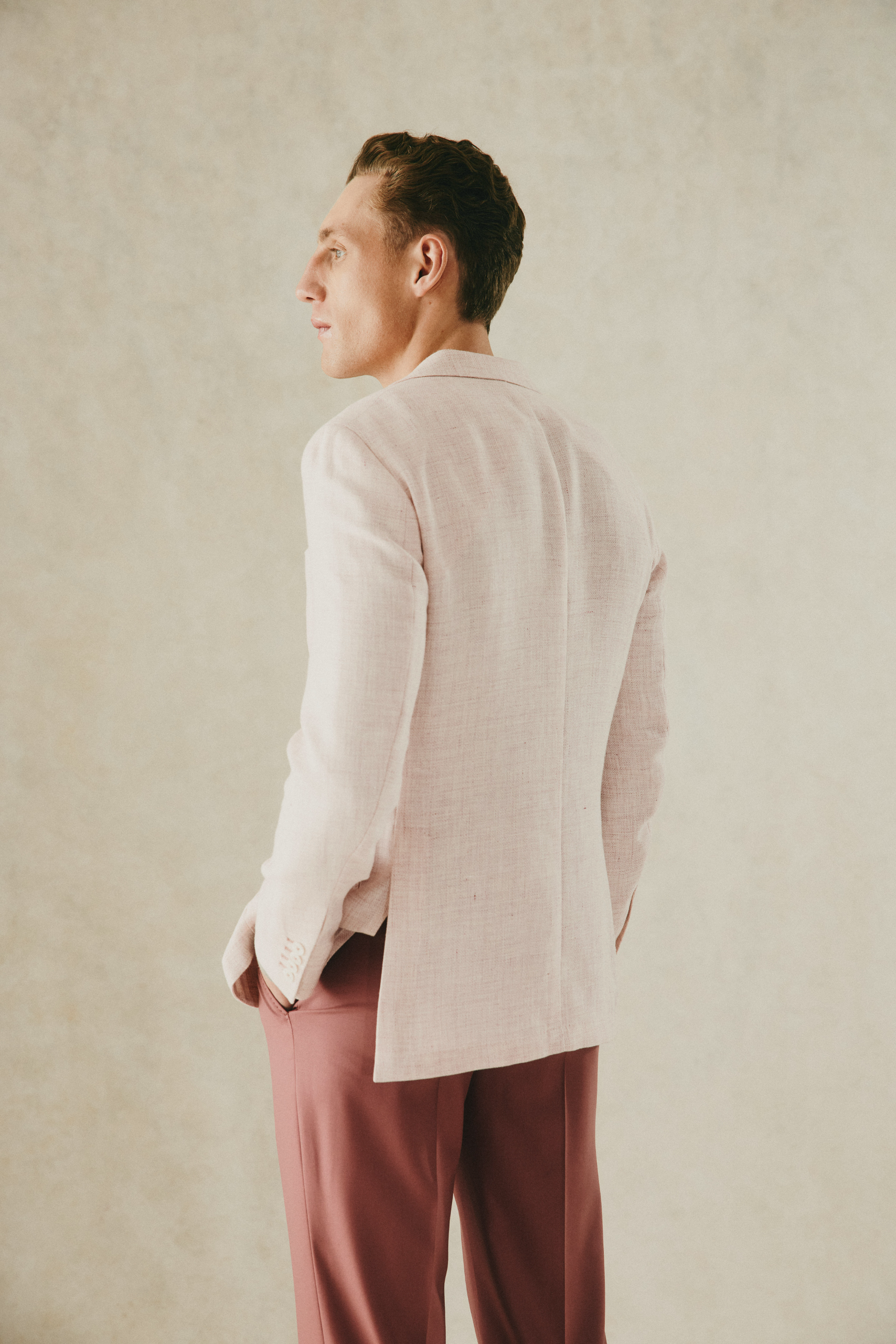 Everett Blazer Wool &amp; Linen Blend Textured Blazer Pink