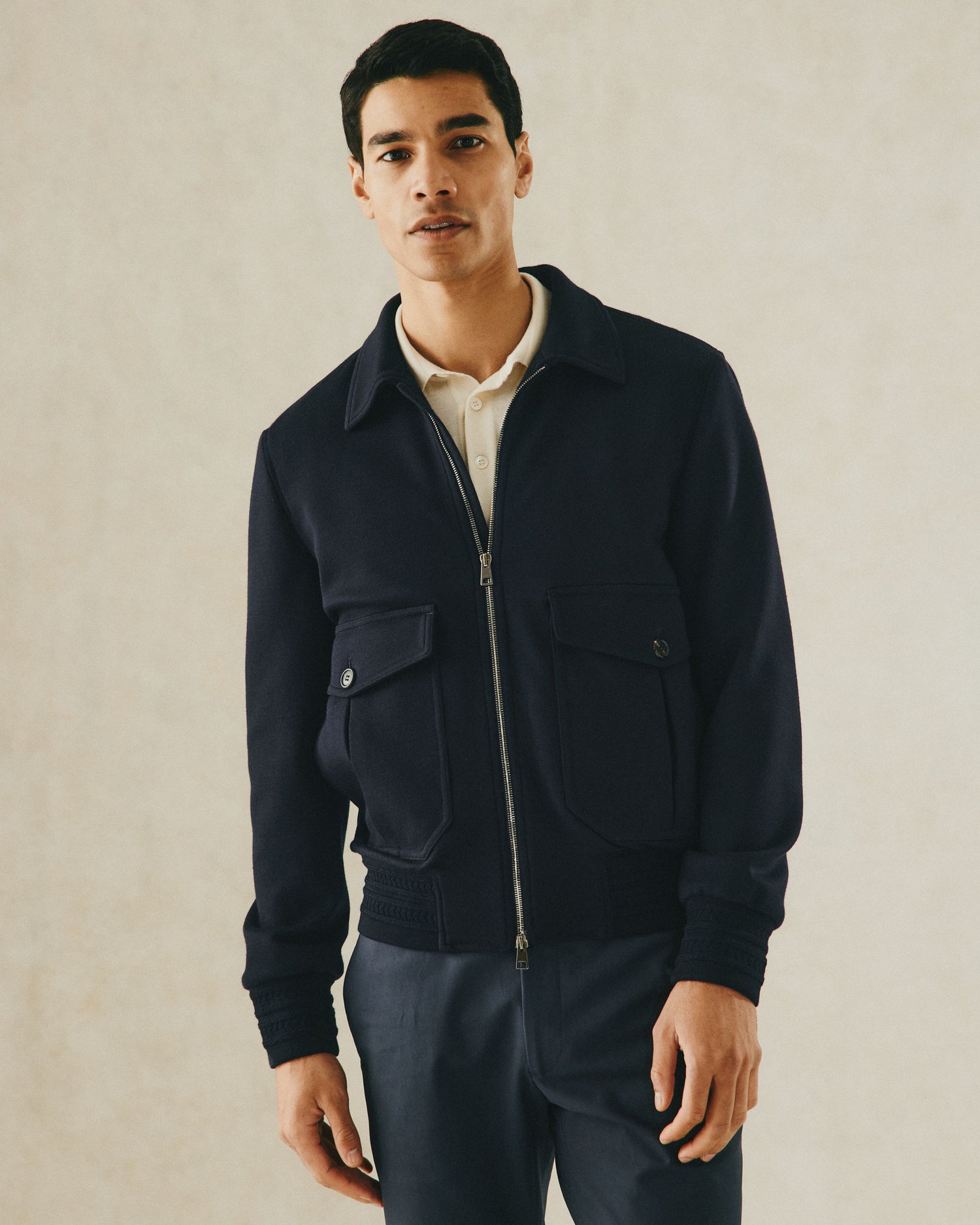 Paget Jersey Bomber Jacket Navy