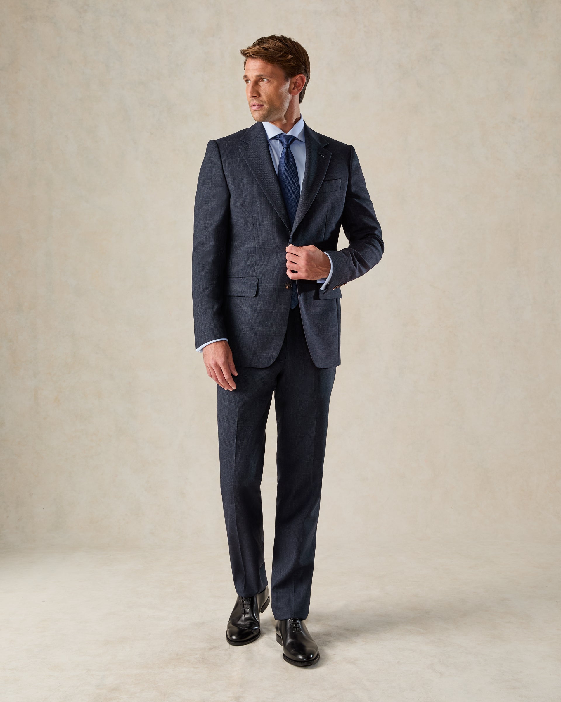 Holbech Navy Wool Check 2-Piece Suit