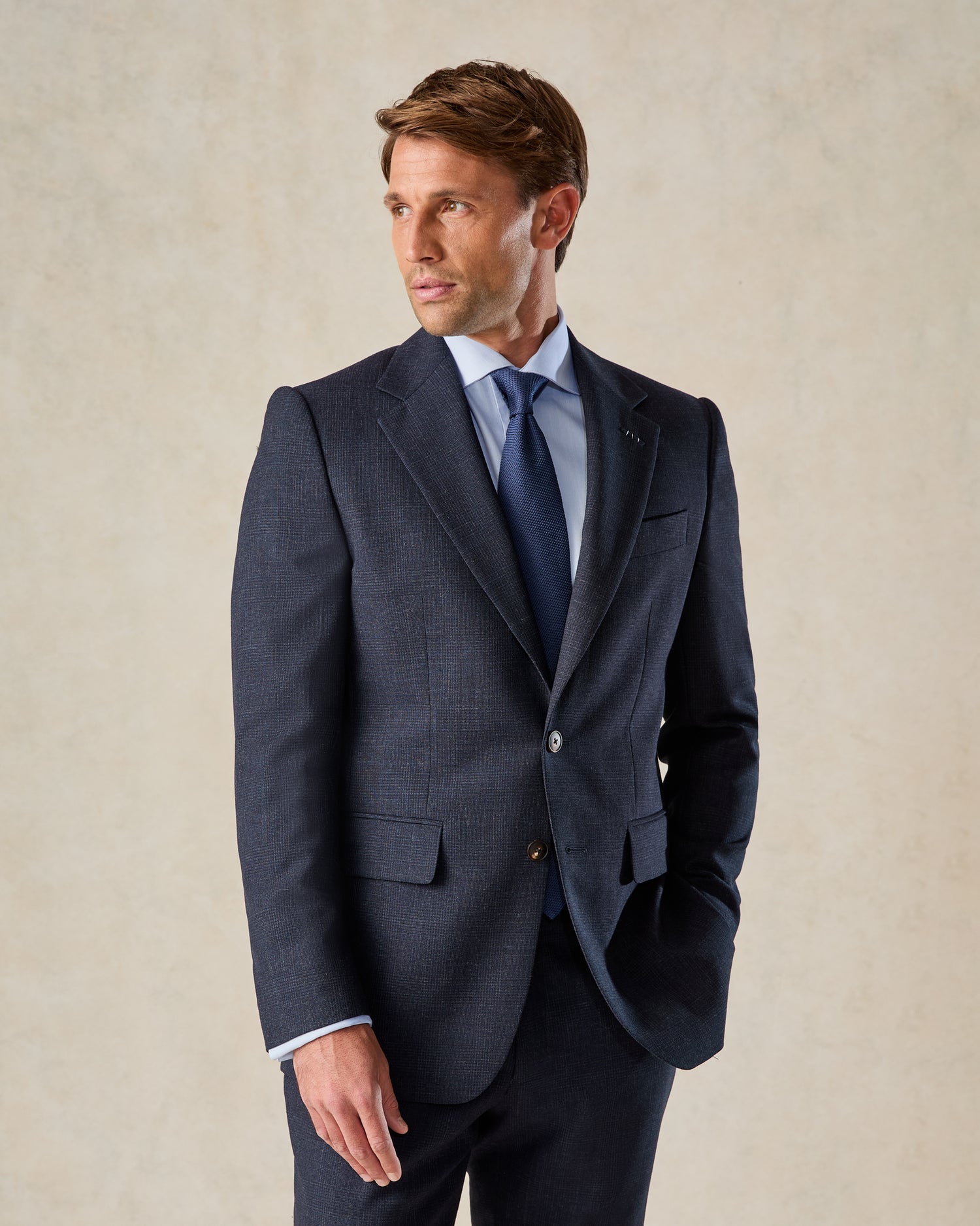 Holbech Wool Check Suit Jacket Navy