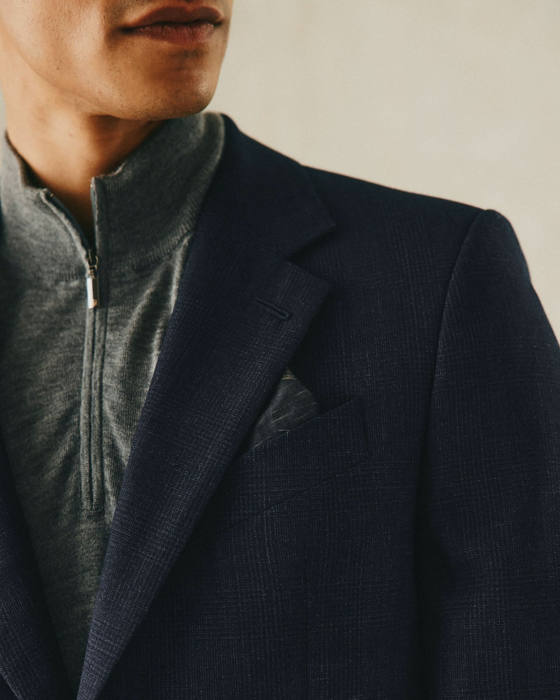 Holbech Navy Wool Check Suit Jacket