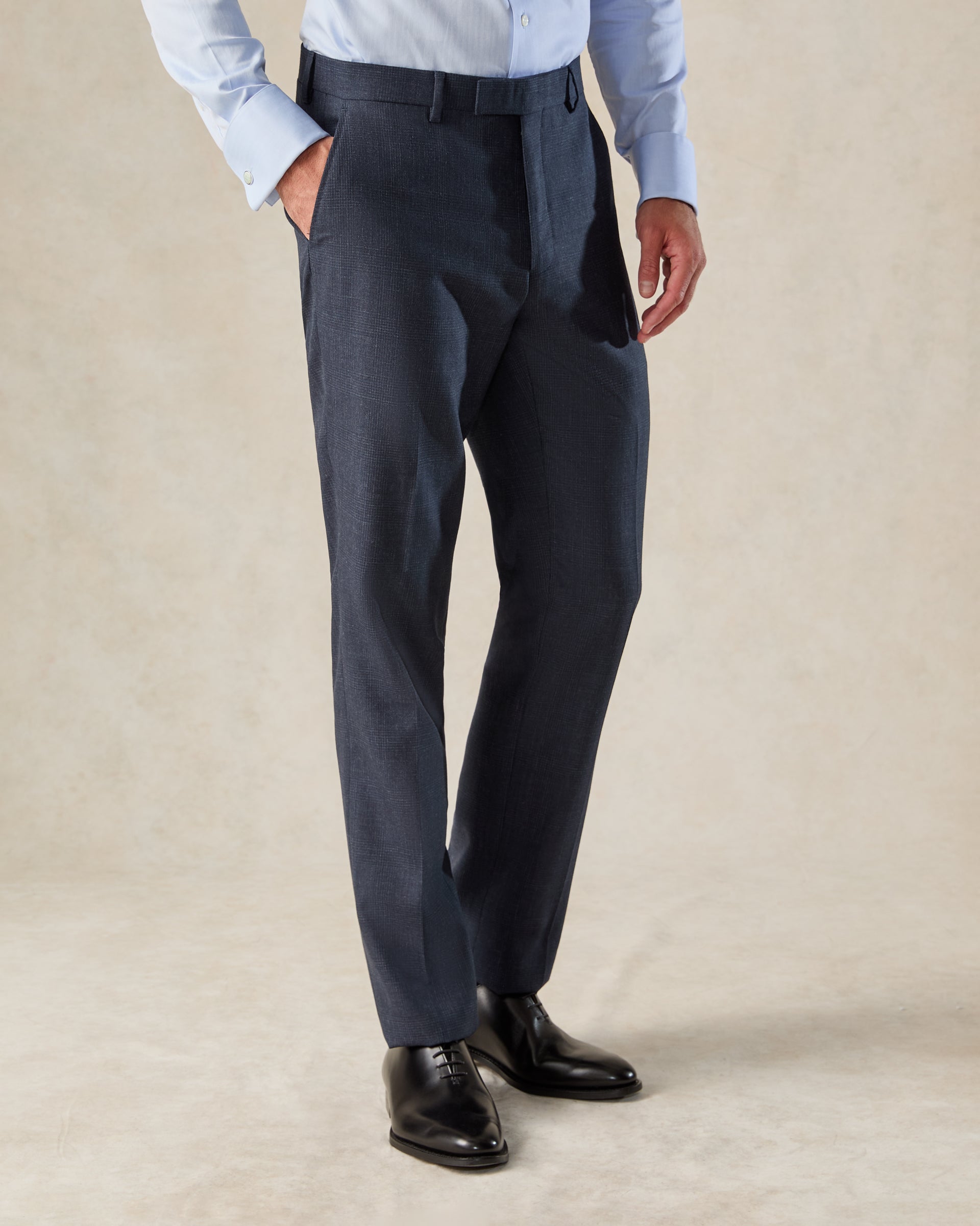 Holbech Wool Check Suit Trouser Navy