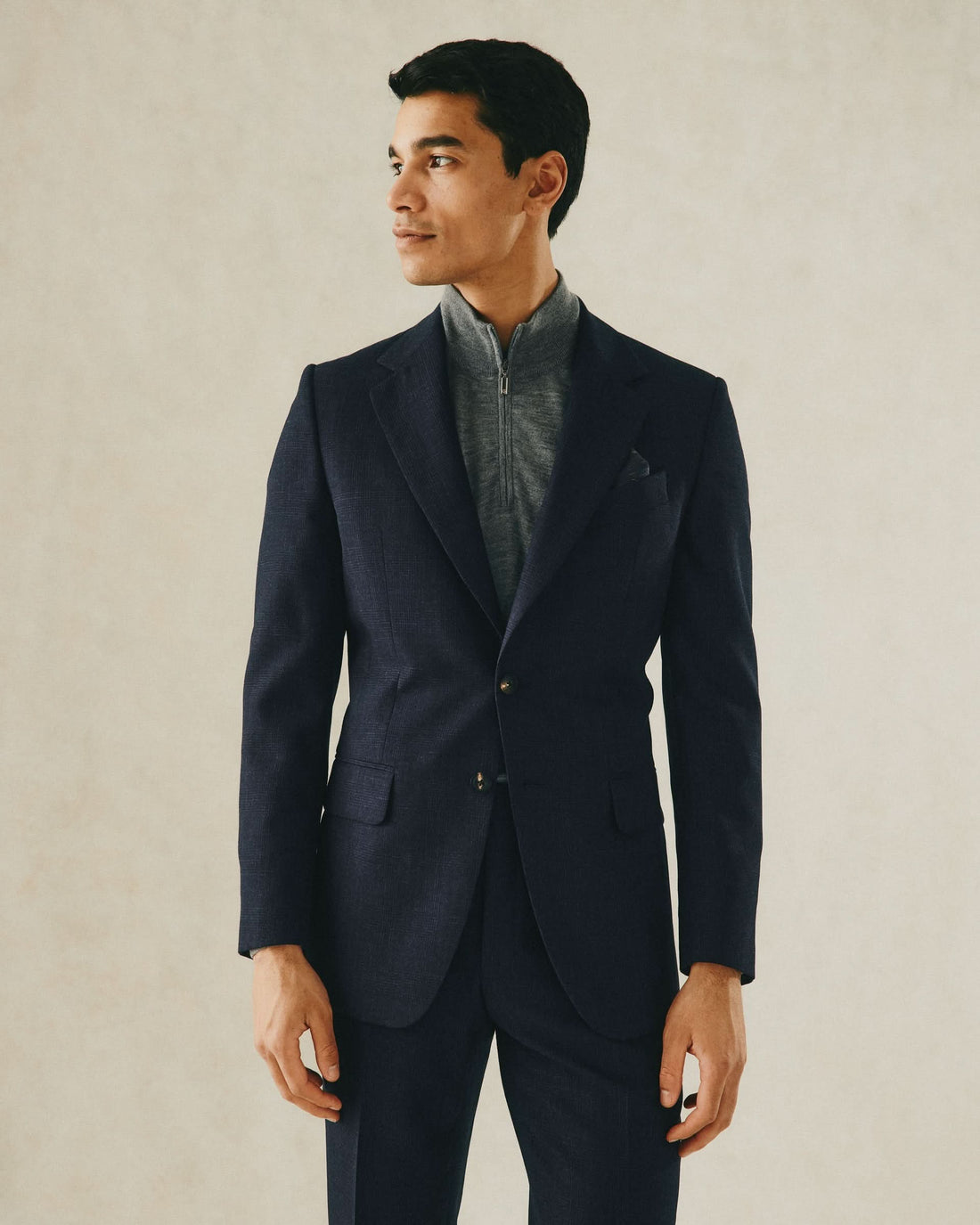 Holbech Navy Wool Check Suit Jacket