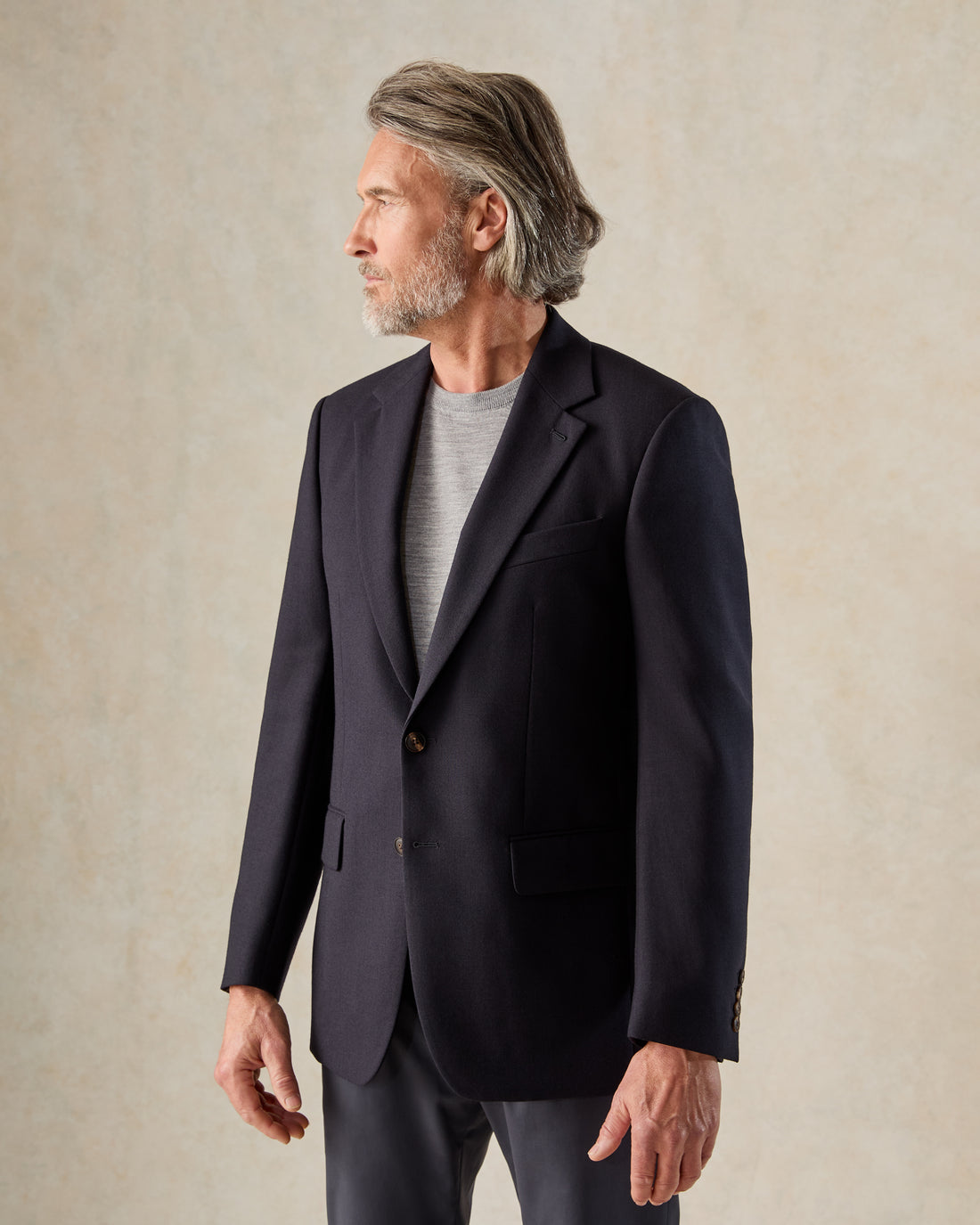 Lang Navy Wool Fresco Blazer