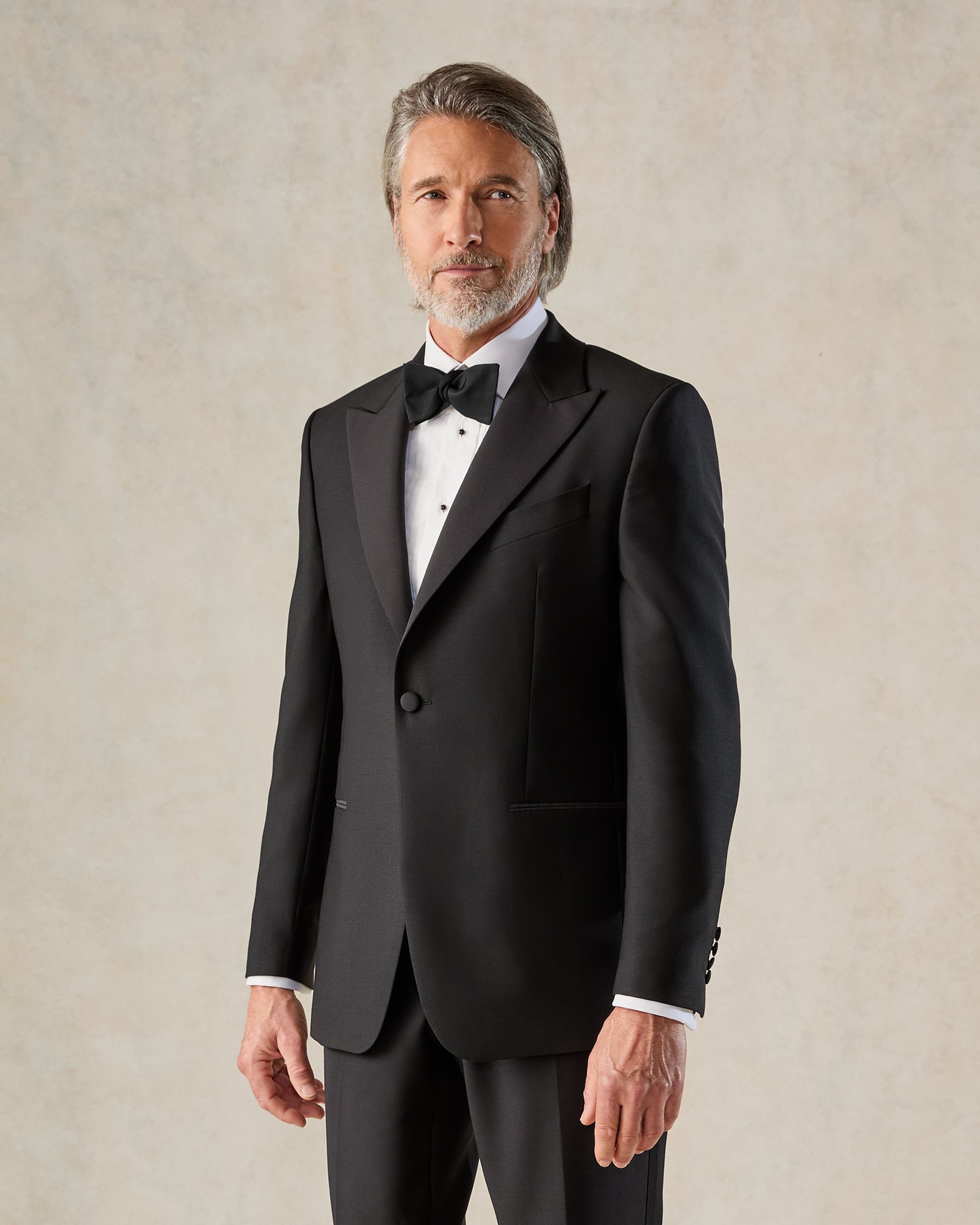 Shelford  Black Wool Mohair Barathea Peak Dinner Jacket