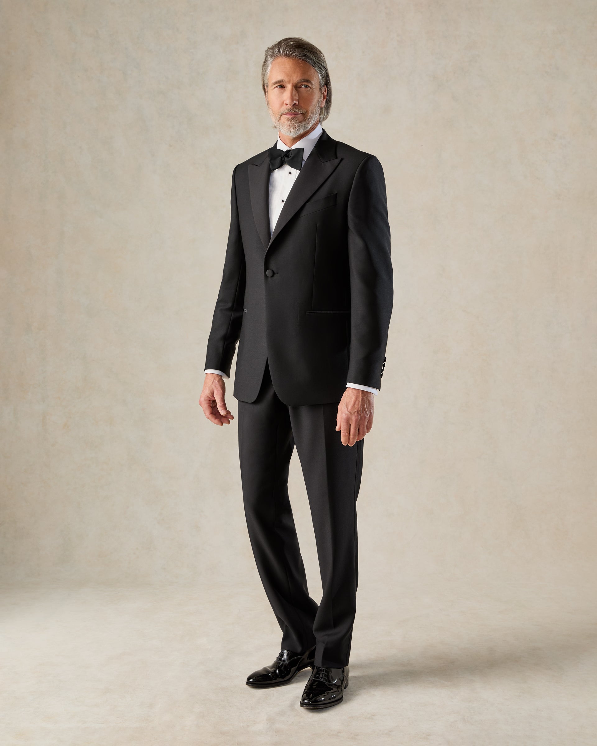 Shelford Black Wool Mohair Barathea Peak 3-Piece Dinner Suit