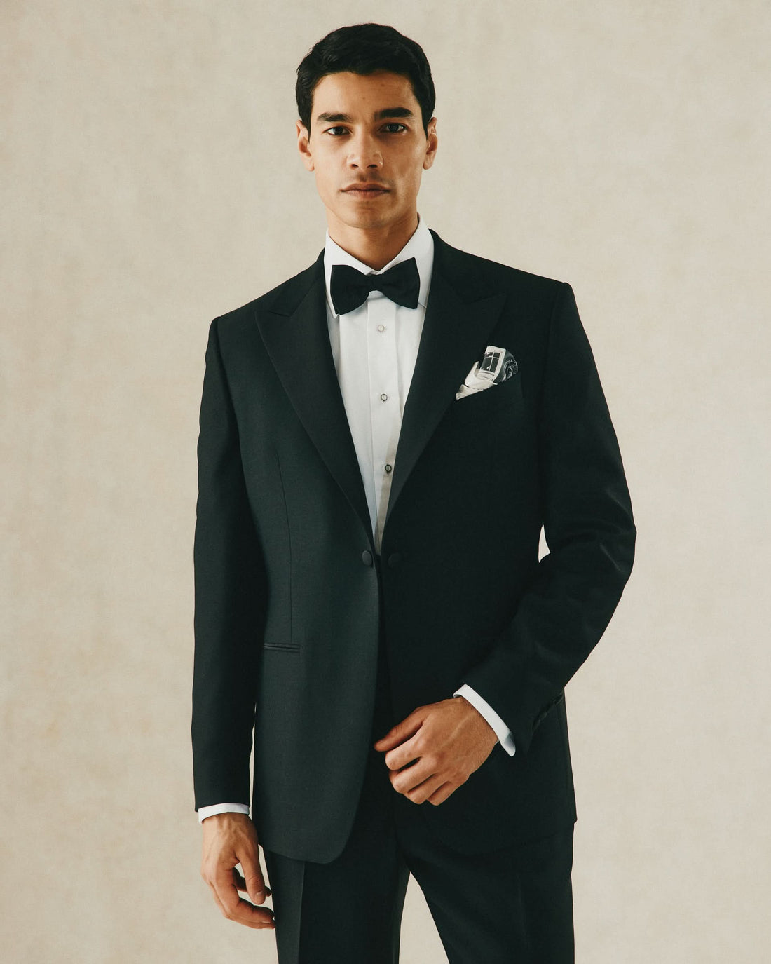 Shelford Black Wool Mohair Barathea Peak 3-Piece Dinner Suit  [Available as separates]