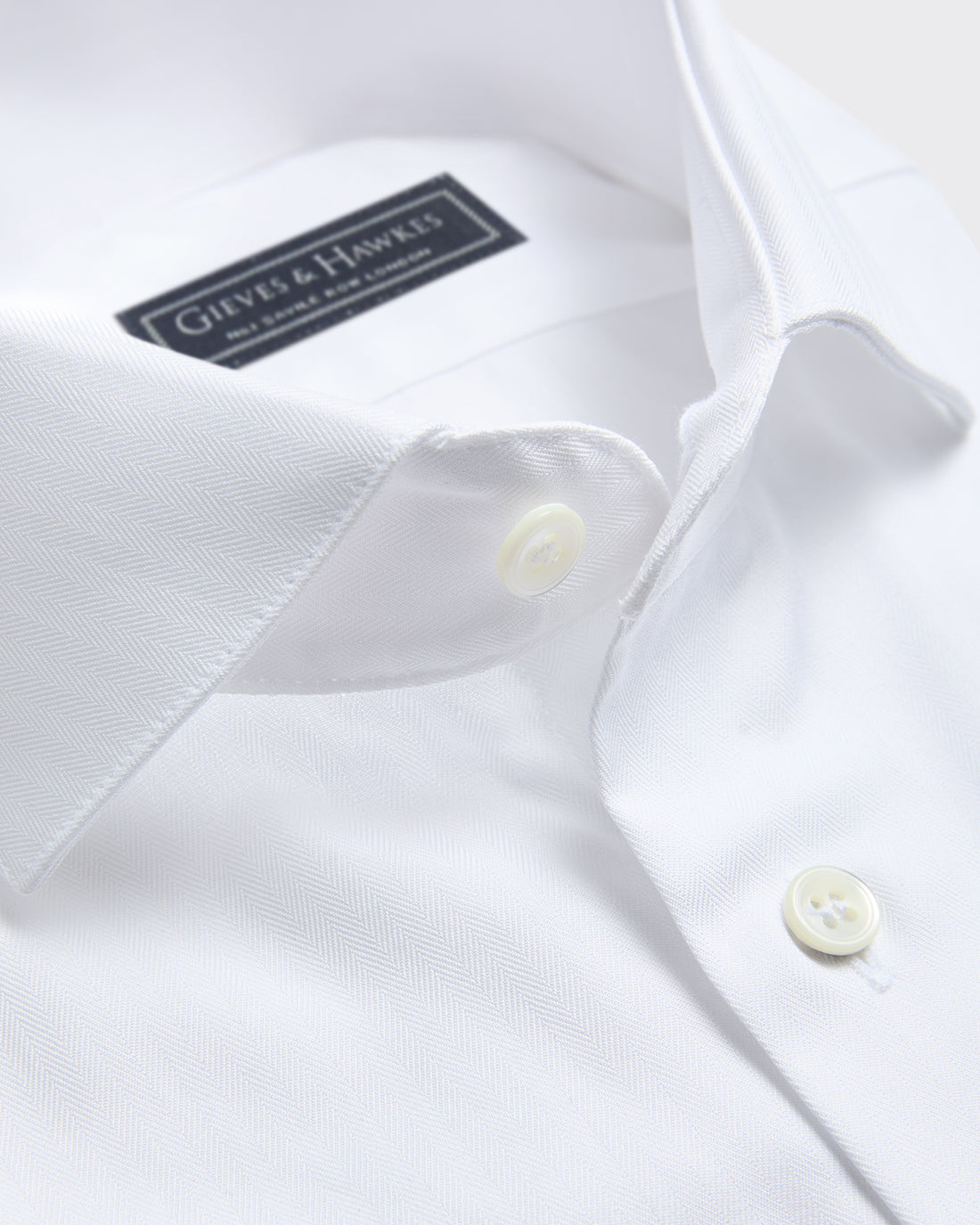 Mawbey Cotton Herringbone Double Cuff Shirt Ivory