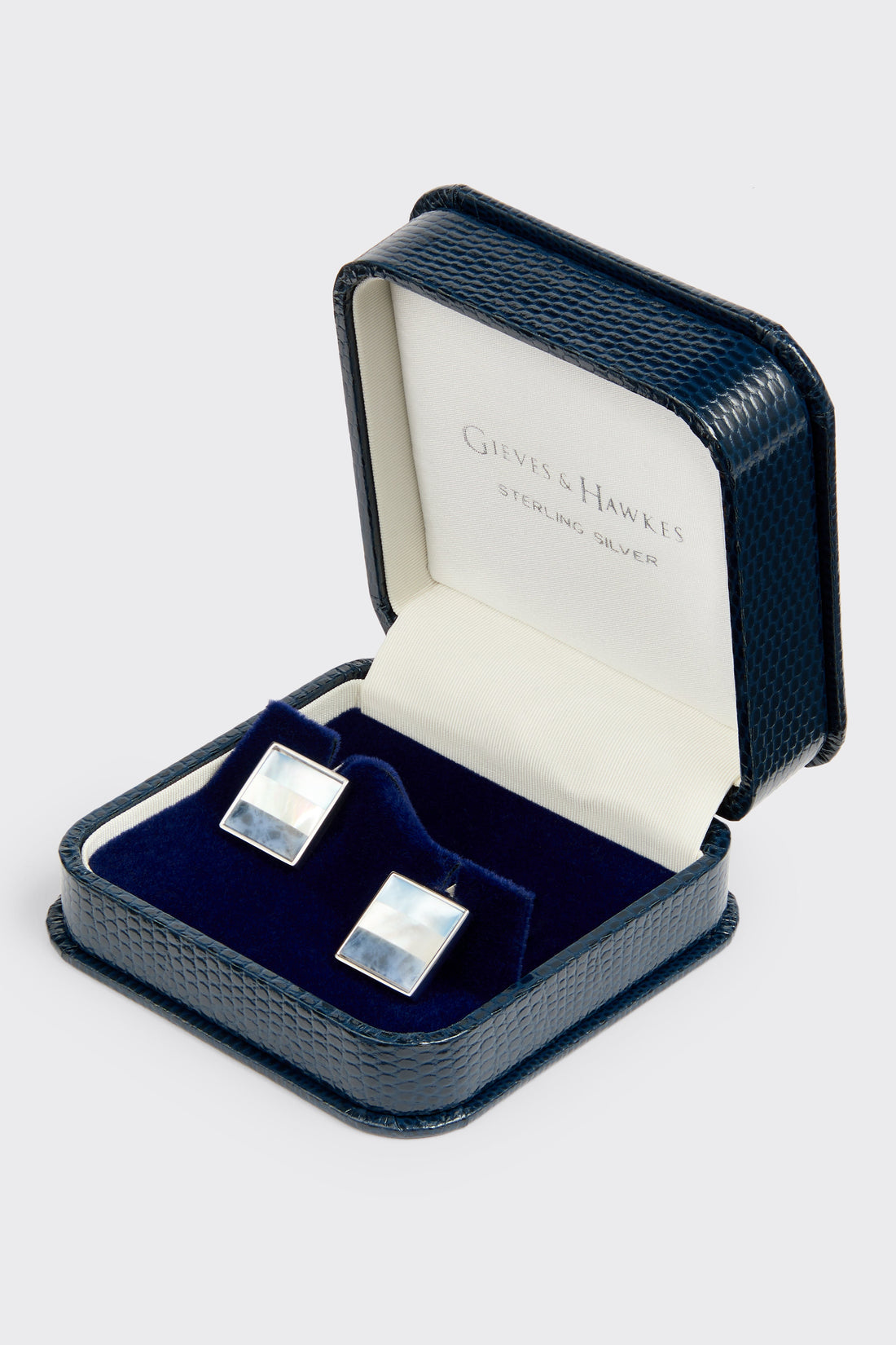 Clint Sterling Silver Square Cufflinks Blue Mother of Pearl