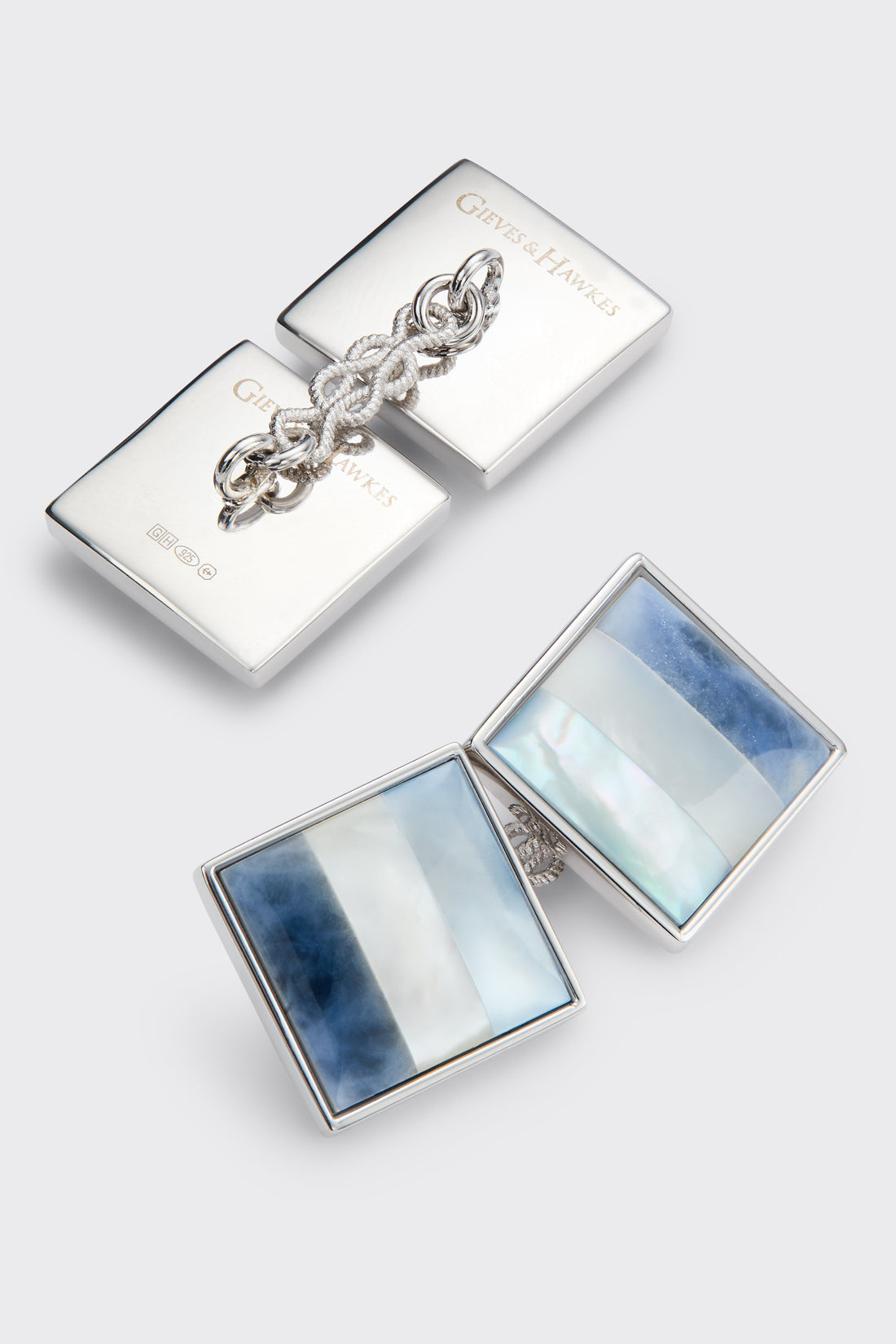 Clint Sterling Silver Square Cufflinks Blue Mother of Pearl