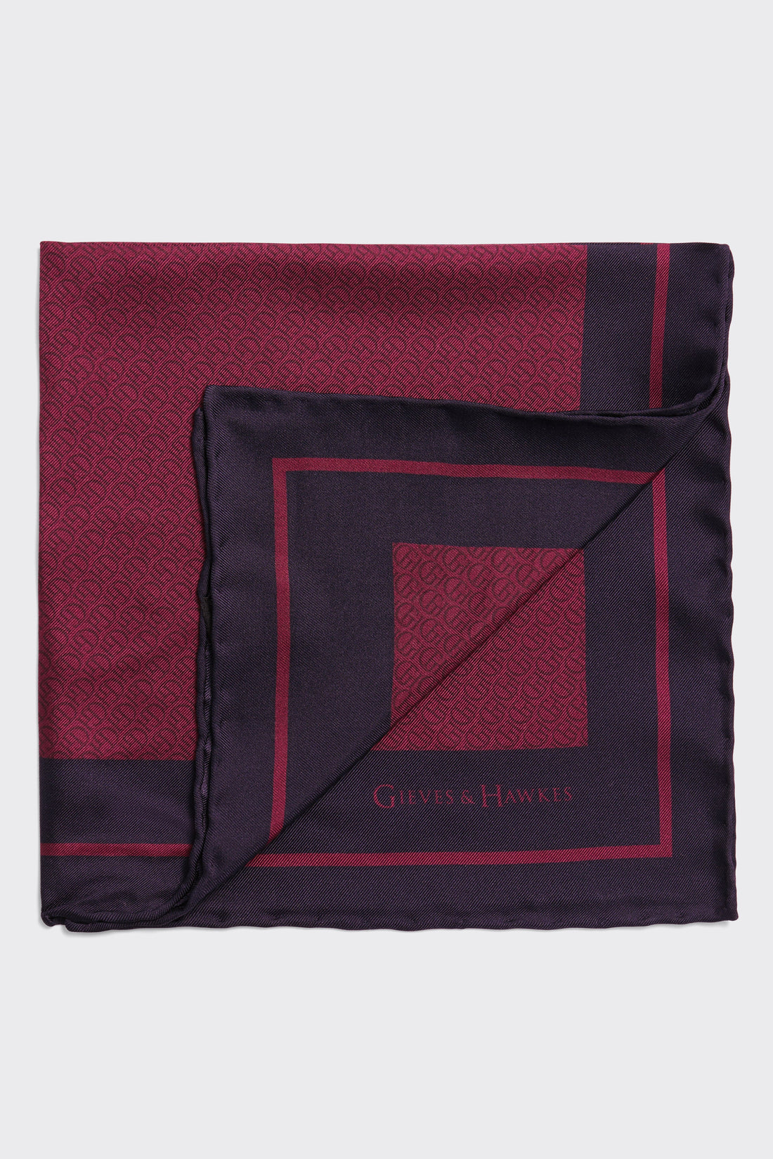 Barne Silk Pocket Square G&amp;H Monogram Burgundy