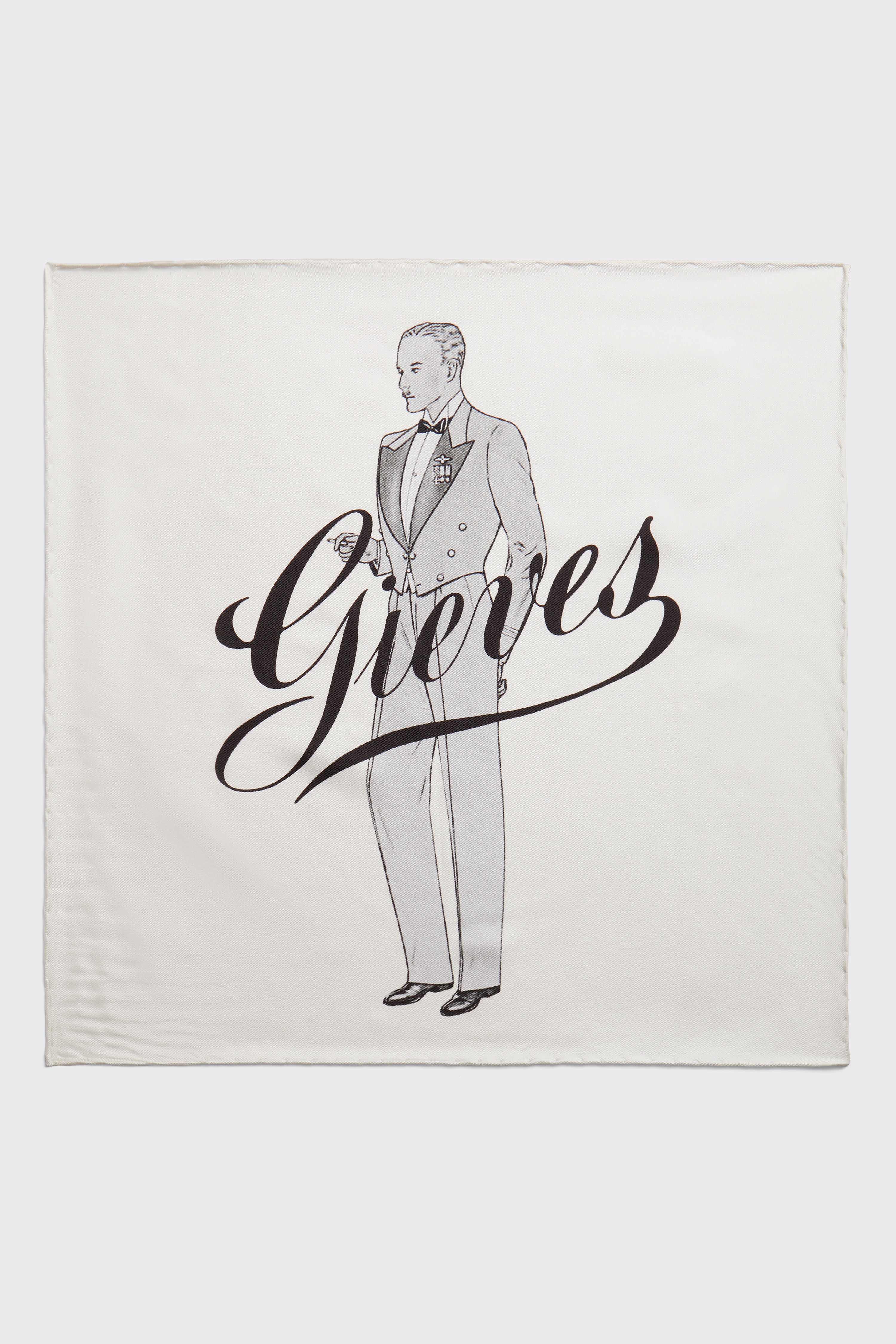 Barne Silk Pocket Square White Archive Sketch Print