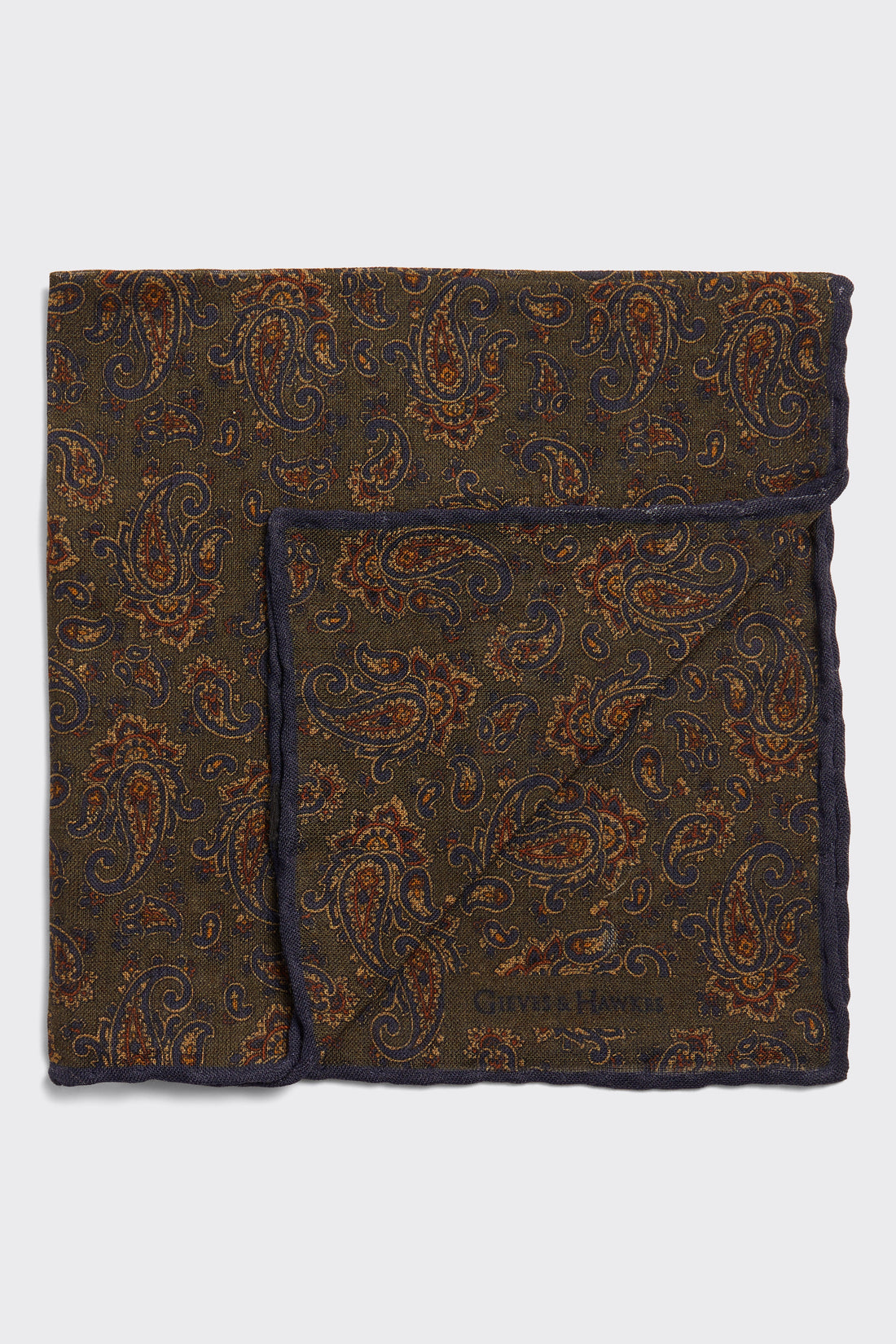 Carver Wool Silk Pocket Square Green Paisley