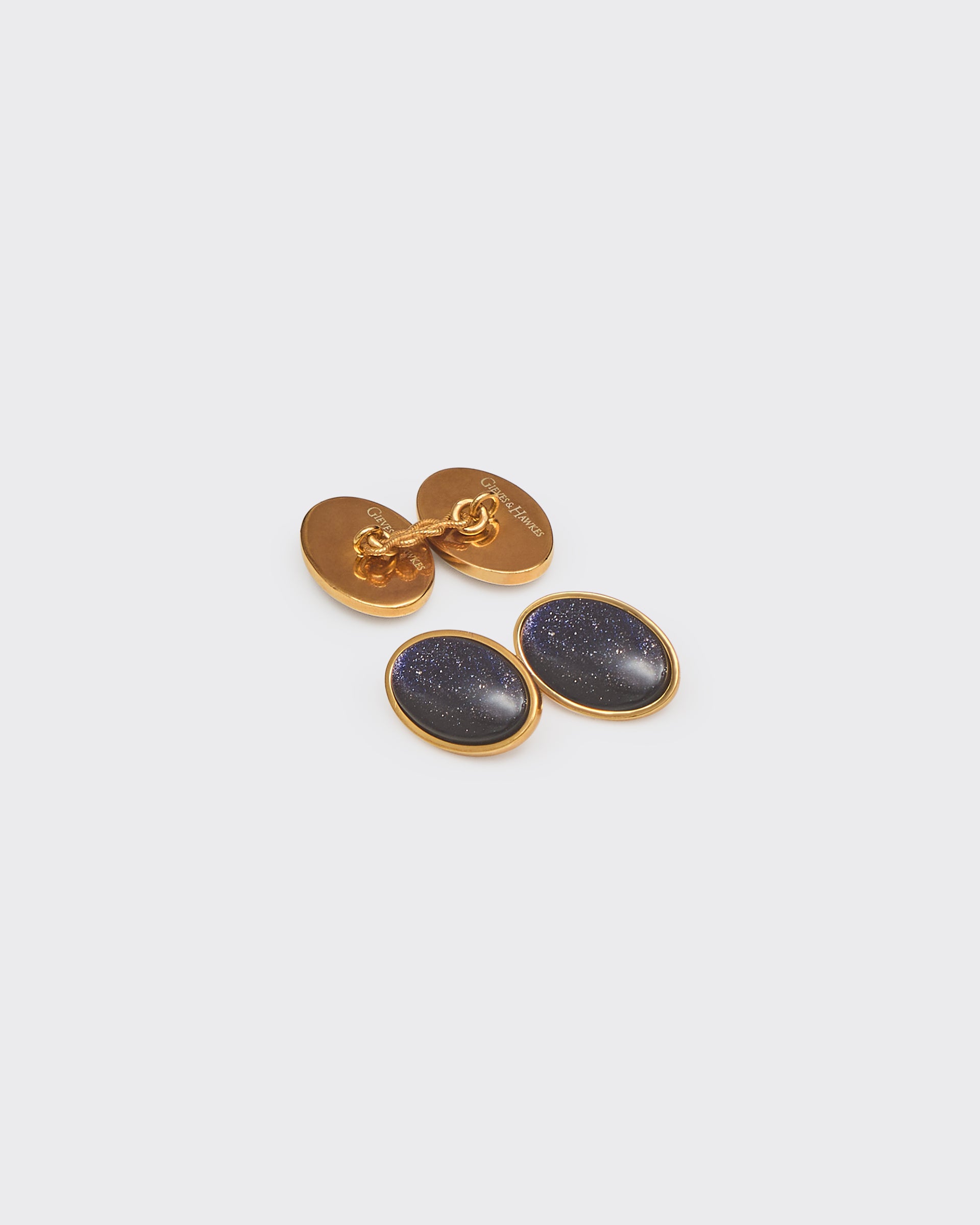 Ouless Cufflink Gold Plated Oval Enamel Blue Goldstone