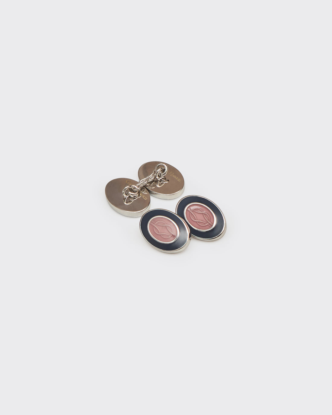 Langdon Cufflink Sterling Silver Oval Enamel Navy &amp; Pink