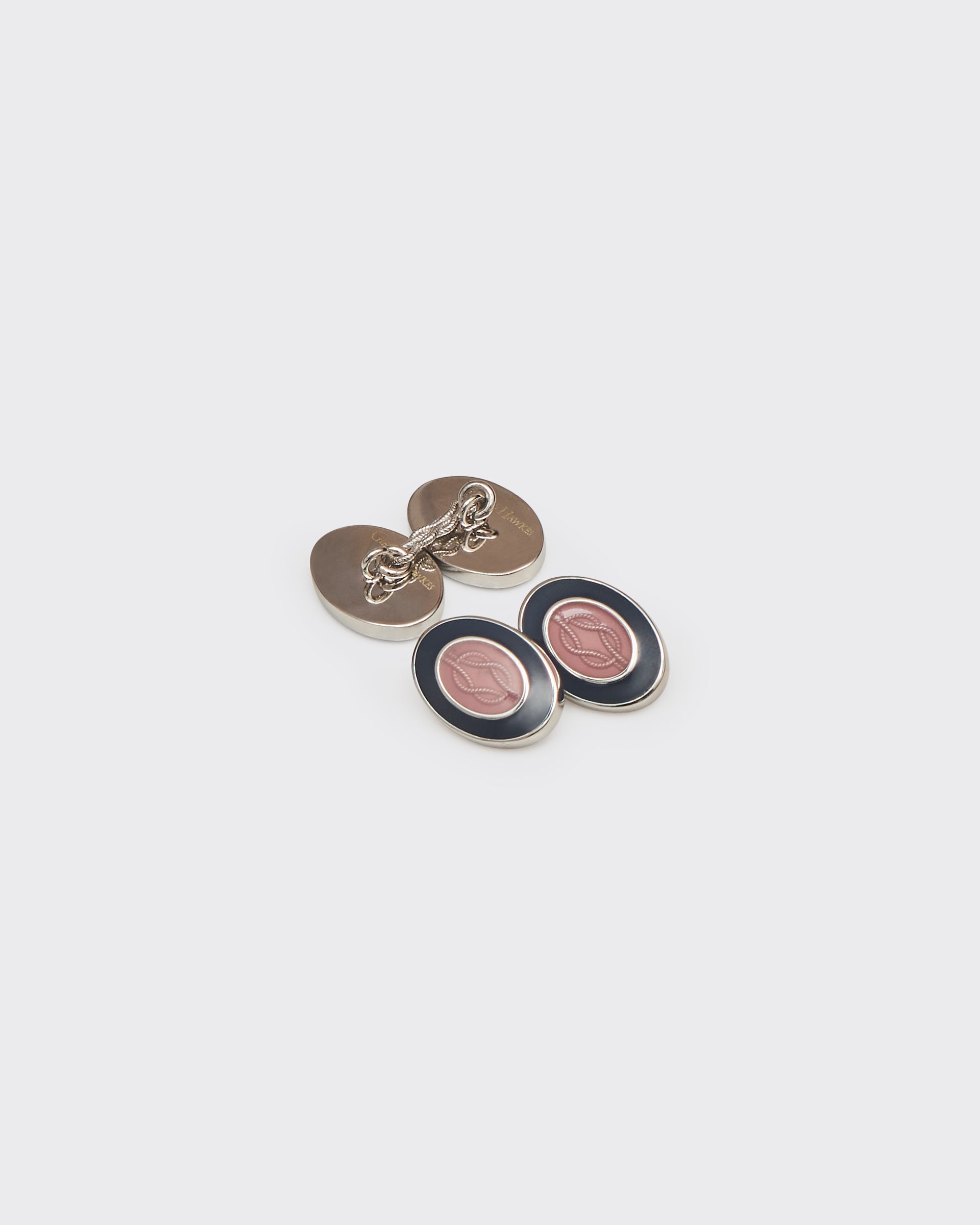 Langdon Cufflink Sterling Silver Oval Enamel Navy &amp; Pink