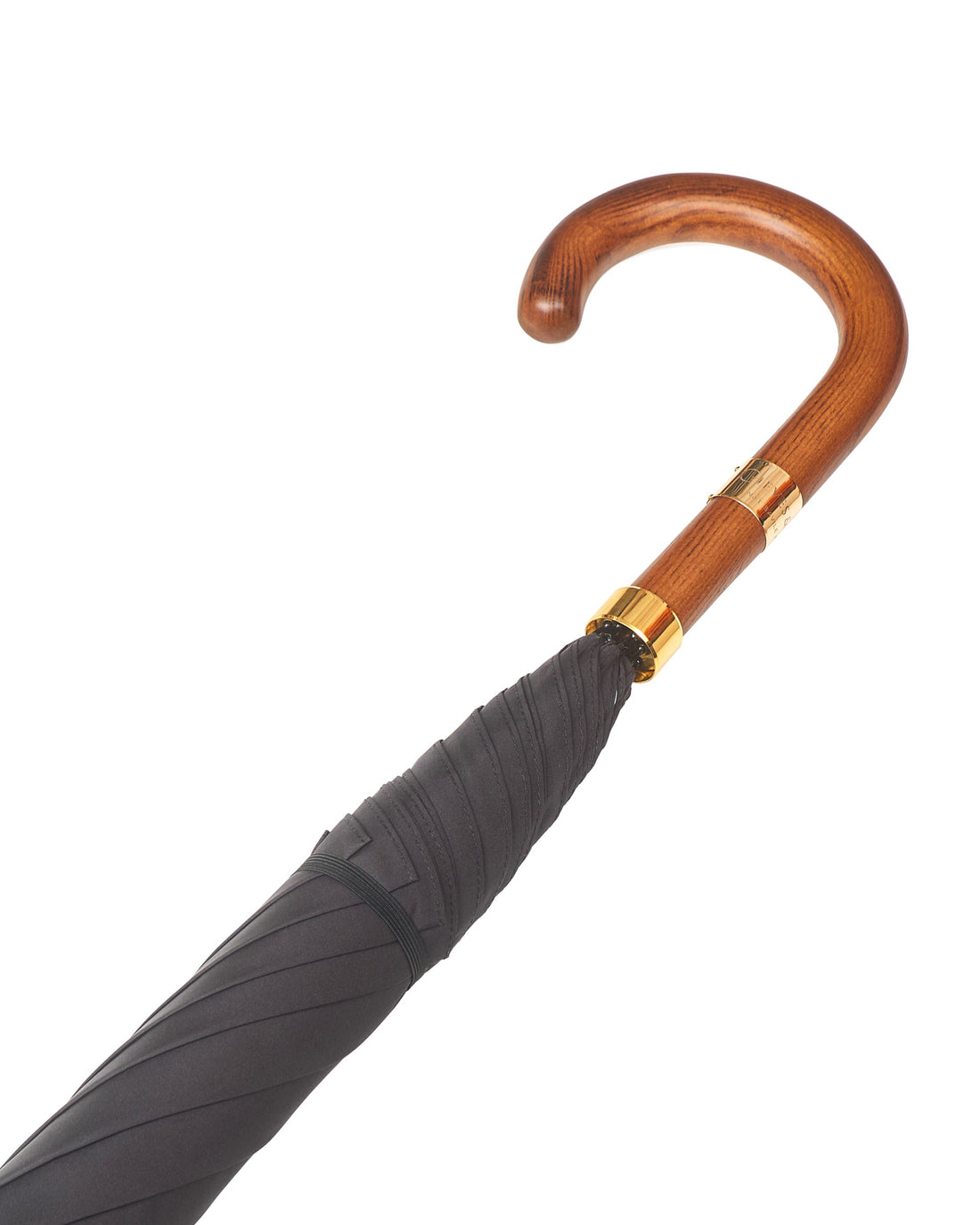 Tube Umbrella with Wooden Grained Handle Black