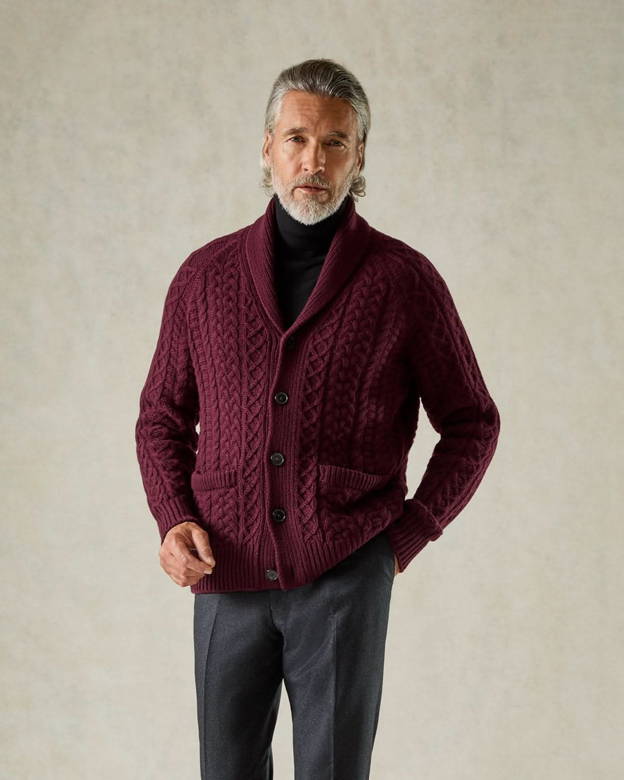 Crompton Cable Knit Cardigan Burgundy