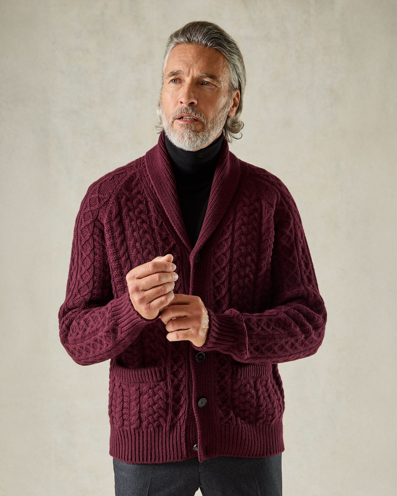 Crompton Cable Knit Cardigan Burgundy