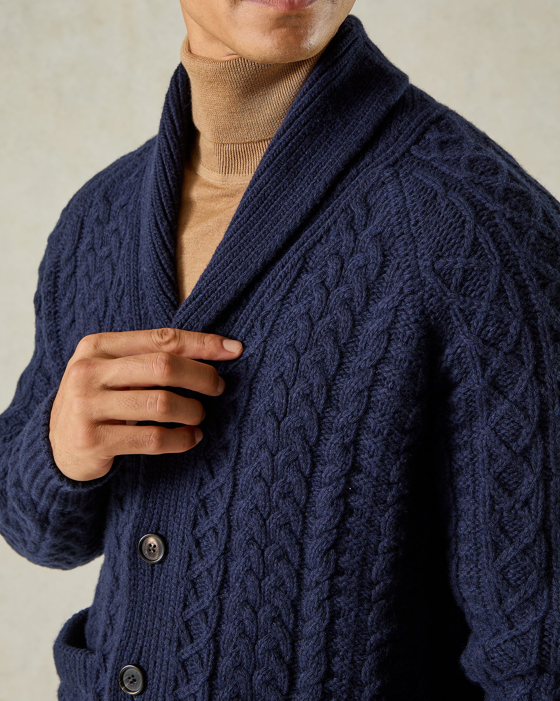 Crompton Cable Knit Cardigan Navy