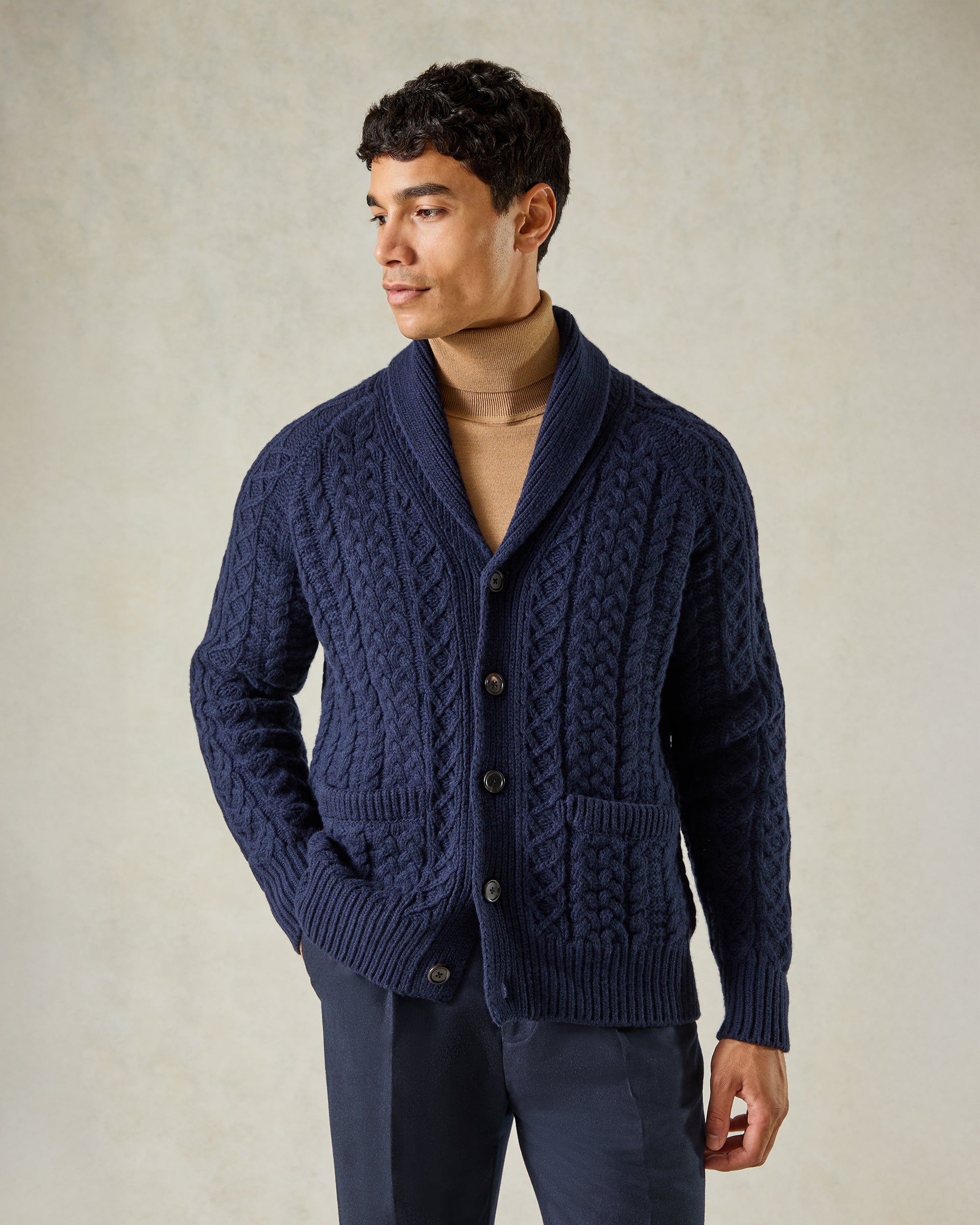 Crompton Cable Knit Cardigan Navy