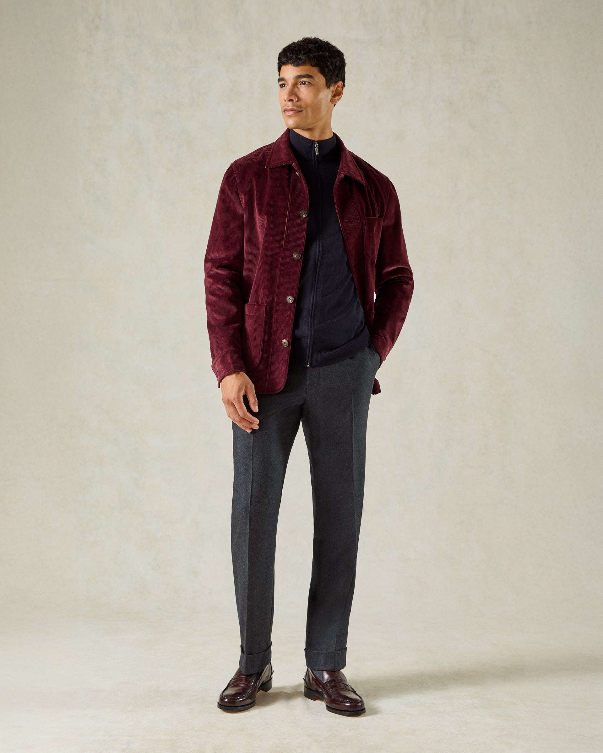 Fawcett Corduroy Overshirt Burgundy