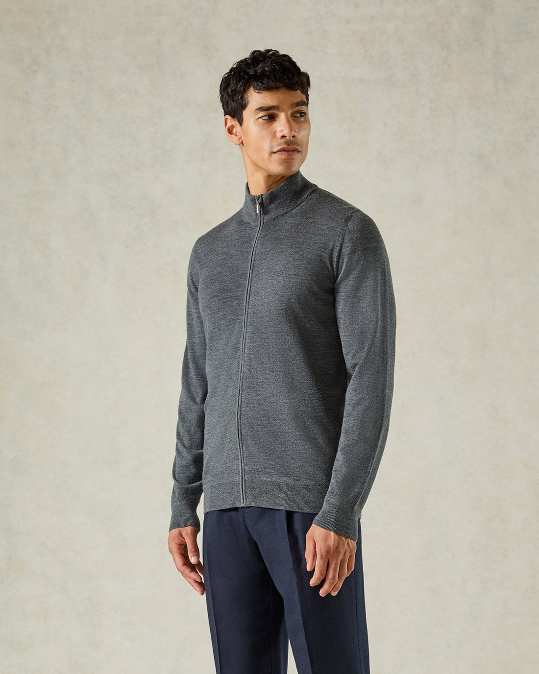 Fraser Ultrafine Merino Wool Full Zip Knit Charcoal