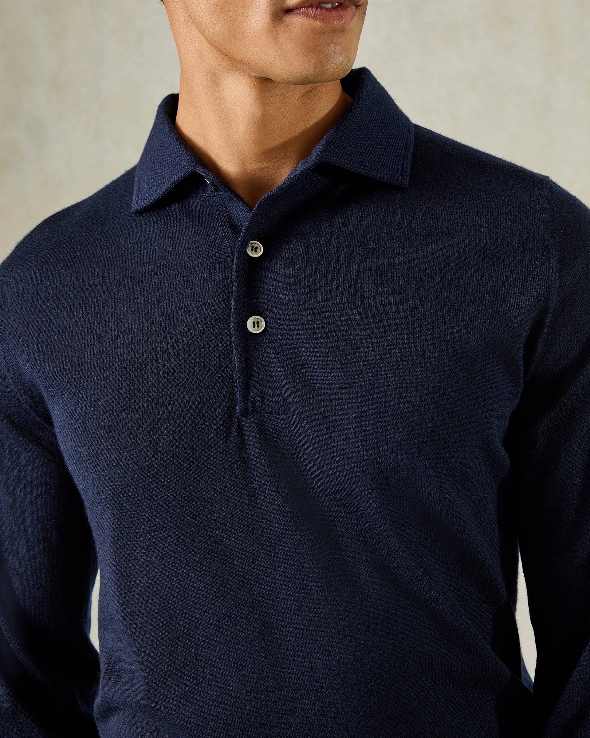 Grant Long Sleeve Merino Polo Shirt Navy