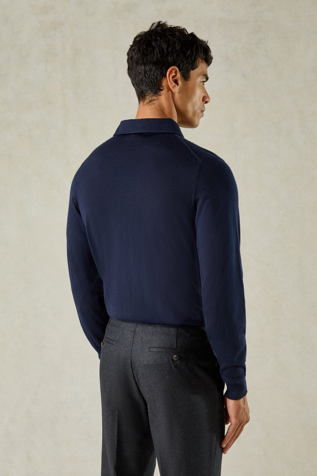 Grant Ultrafine Merino Wool Polo Knit Navy