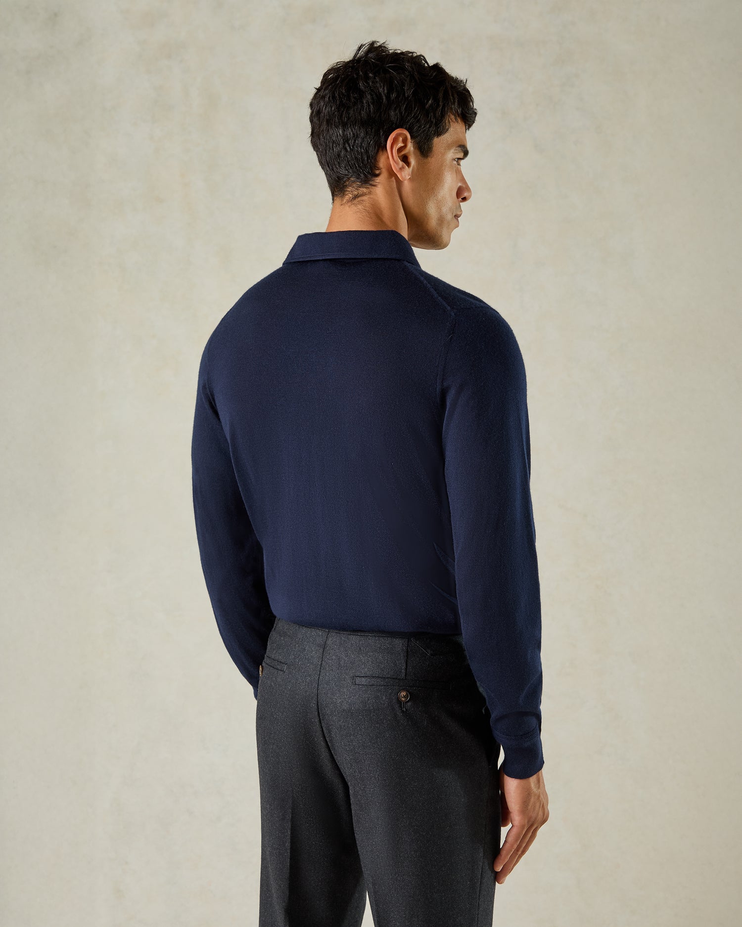 Grant Long Sleeve Merino Polo Shirt Navy