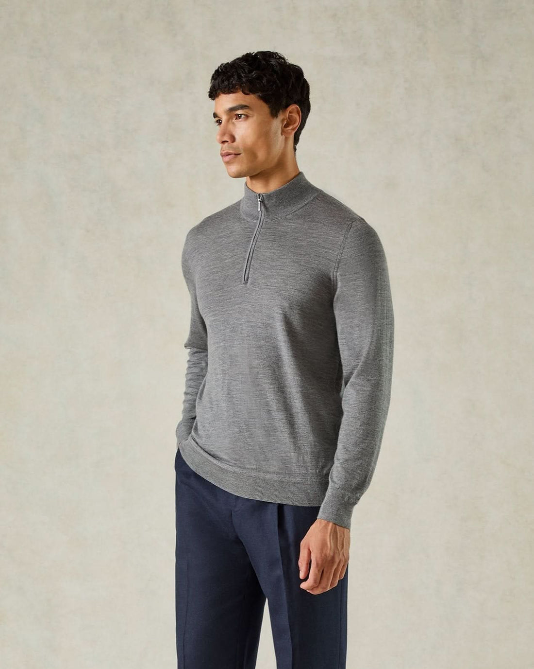 Hamilton Wool Silk Cashmere Quarter Zip Knit Zip Ash