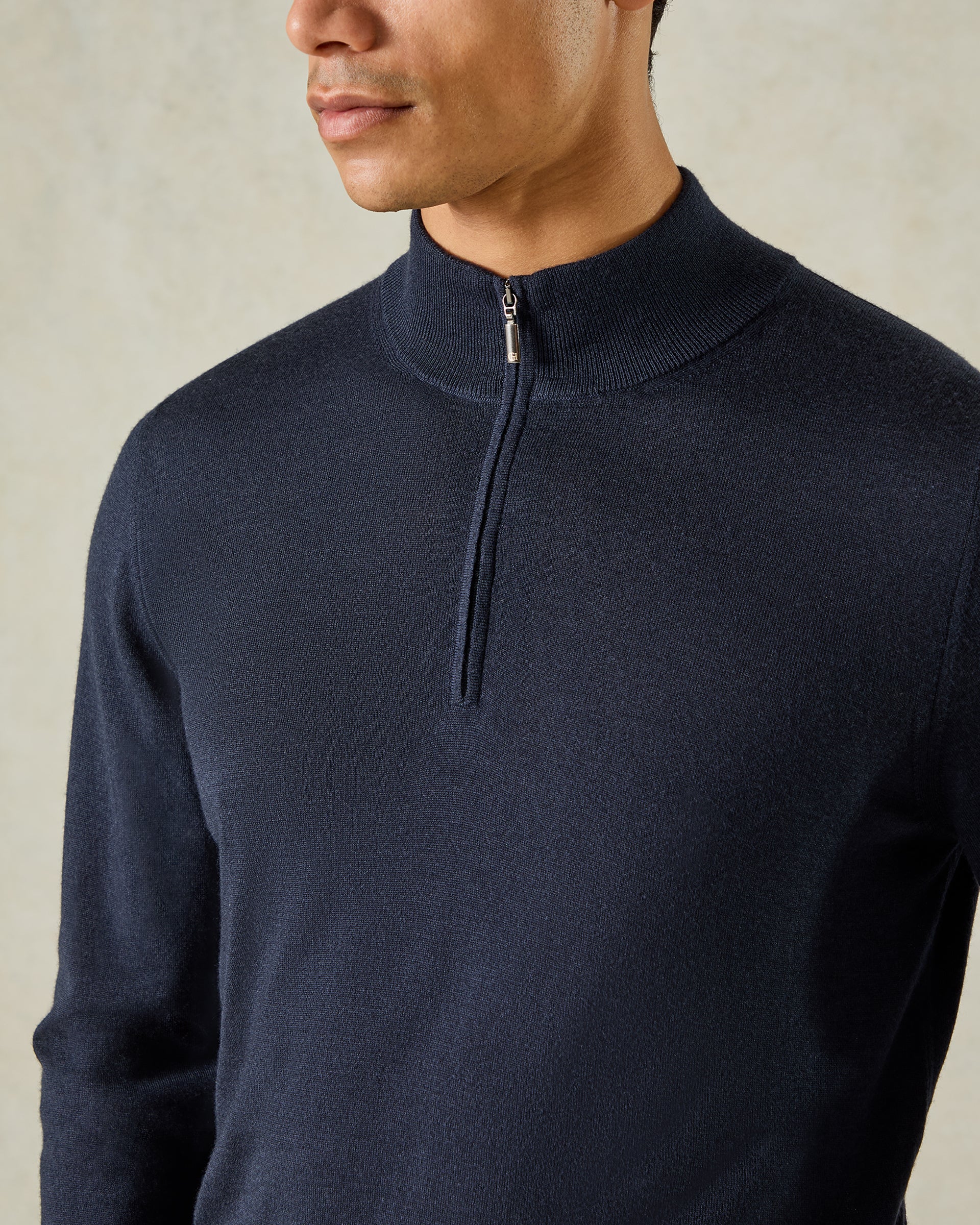 Hamilton Wool Silk Cashmere Quarter Zip Knit Navy