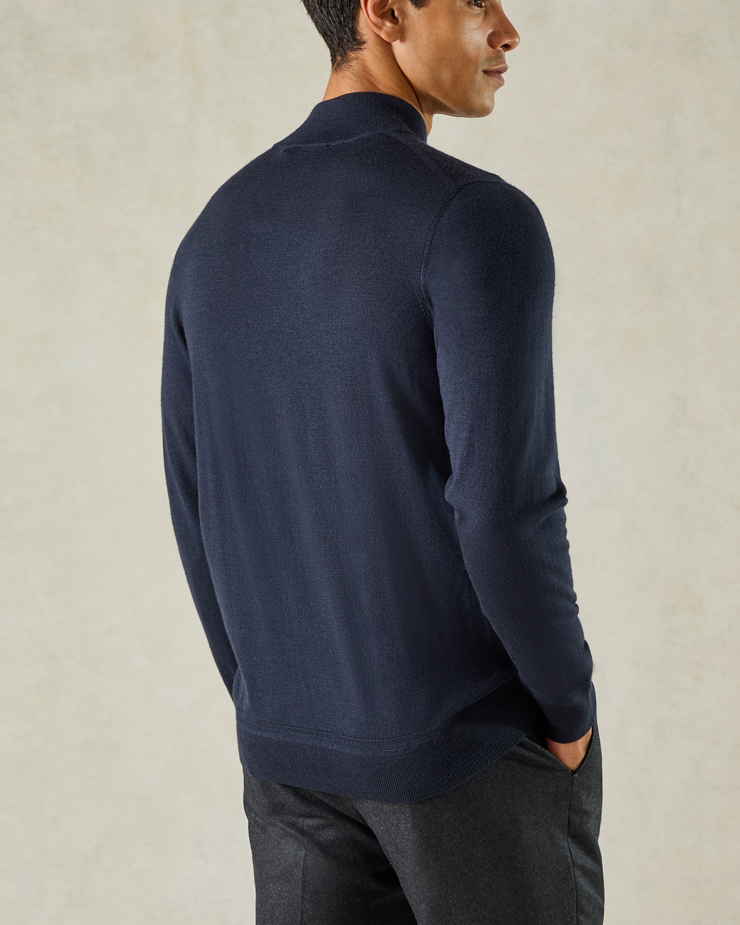 Hamilton Wool Silk Cashmere Quarter Zip Knit Navy