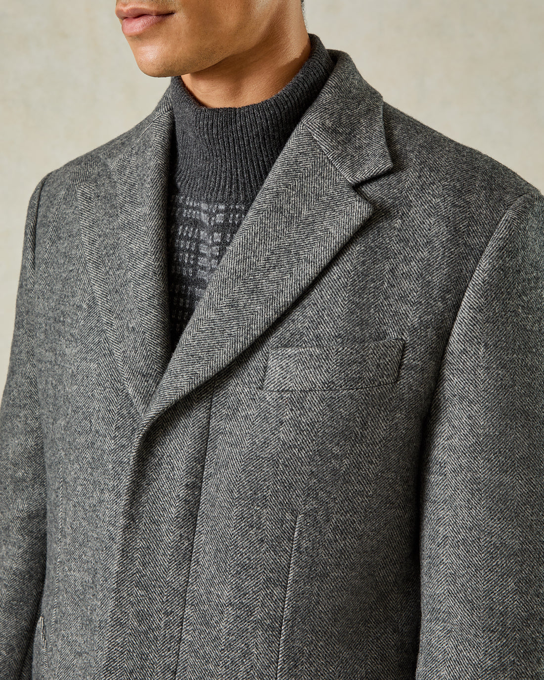 Hovell Herringbone Top Coat Grey