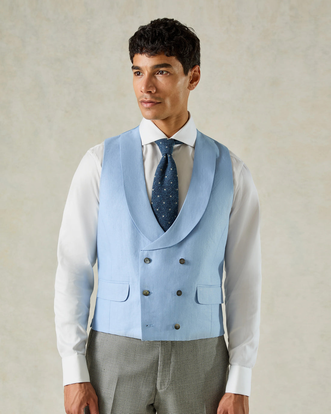 Hutton Linen Double Breasted Waistcoat Blue