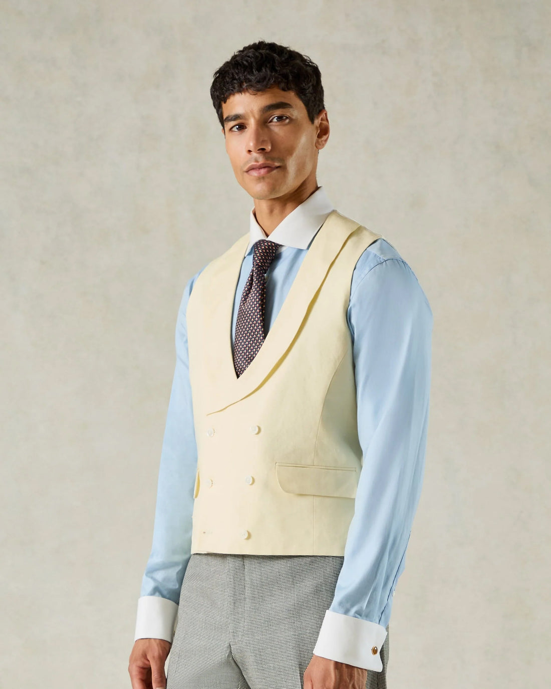 Hutton Linen Double Breasted Waistcoat Yellow