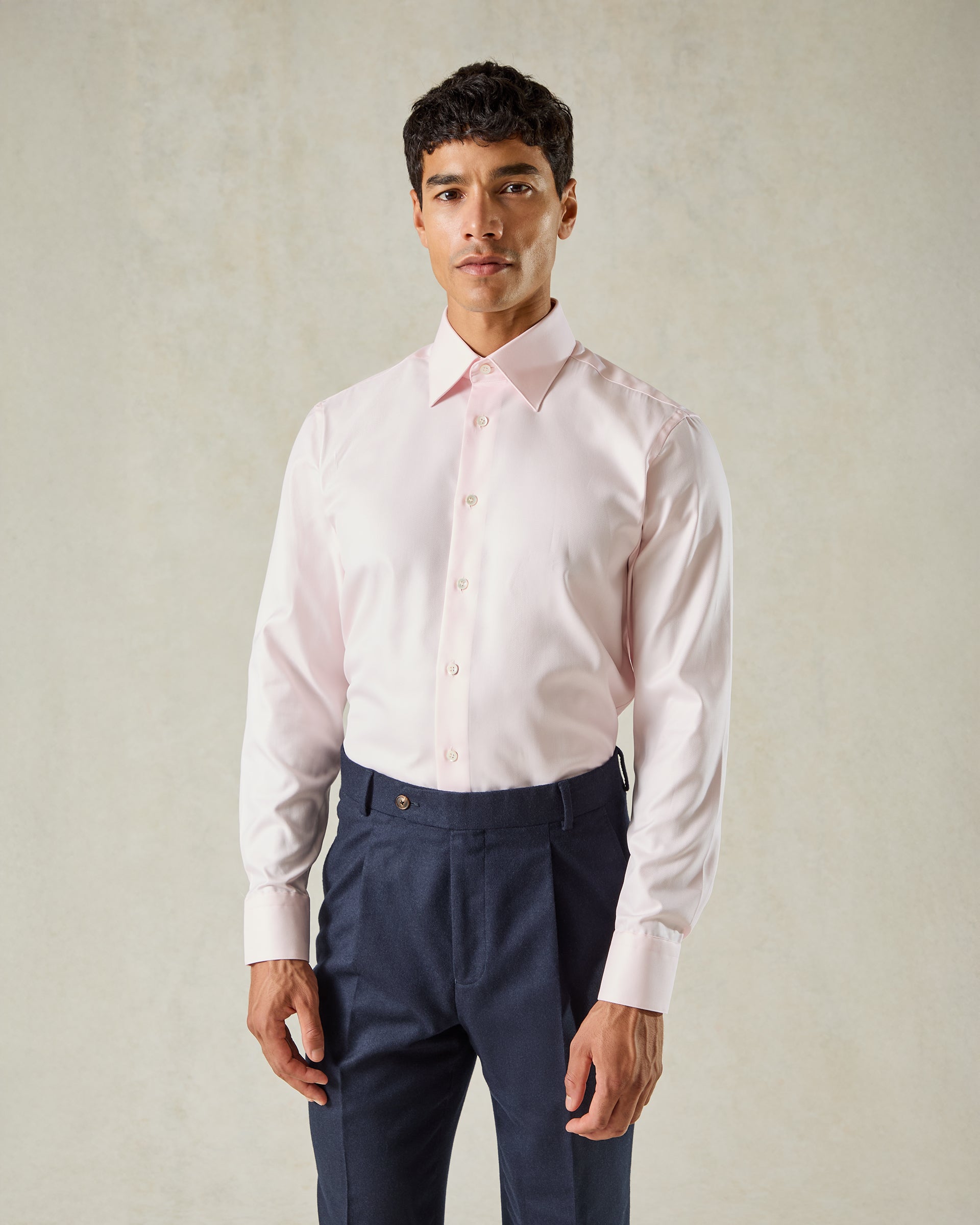 Leveson Cotton Twill Single Cuff Shirt Pink