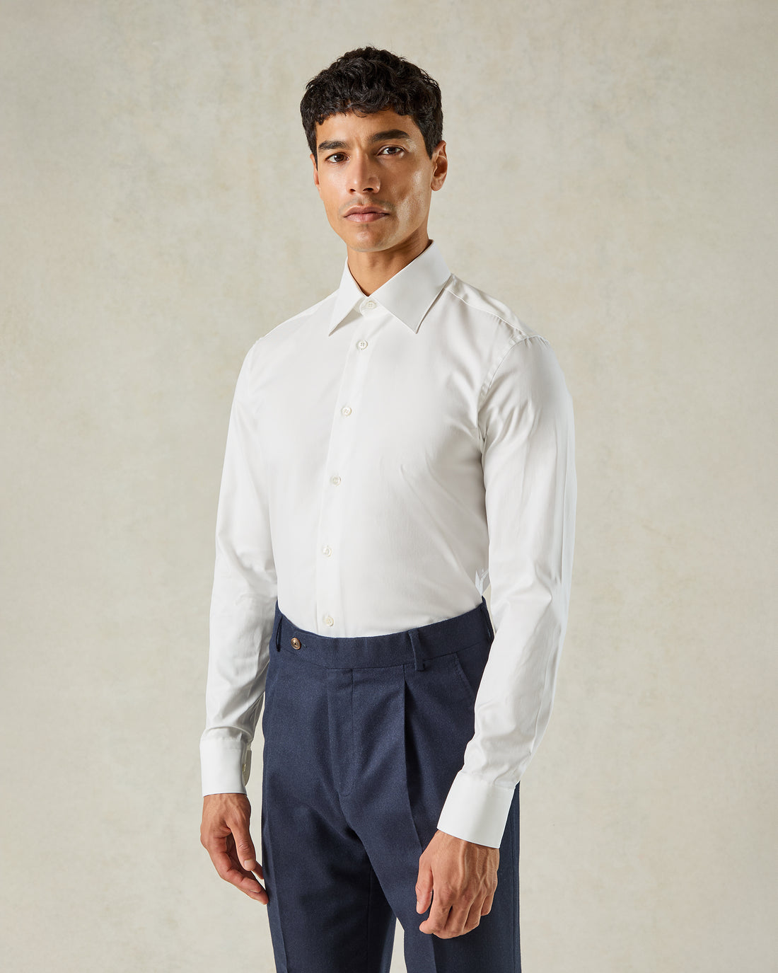 Leveson Cotton Twill Single Cuff Shirt White